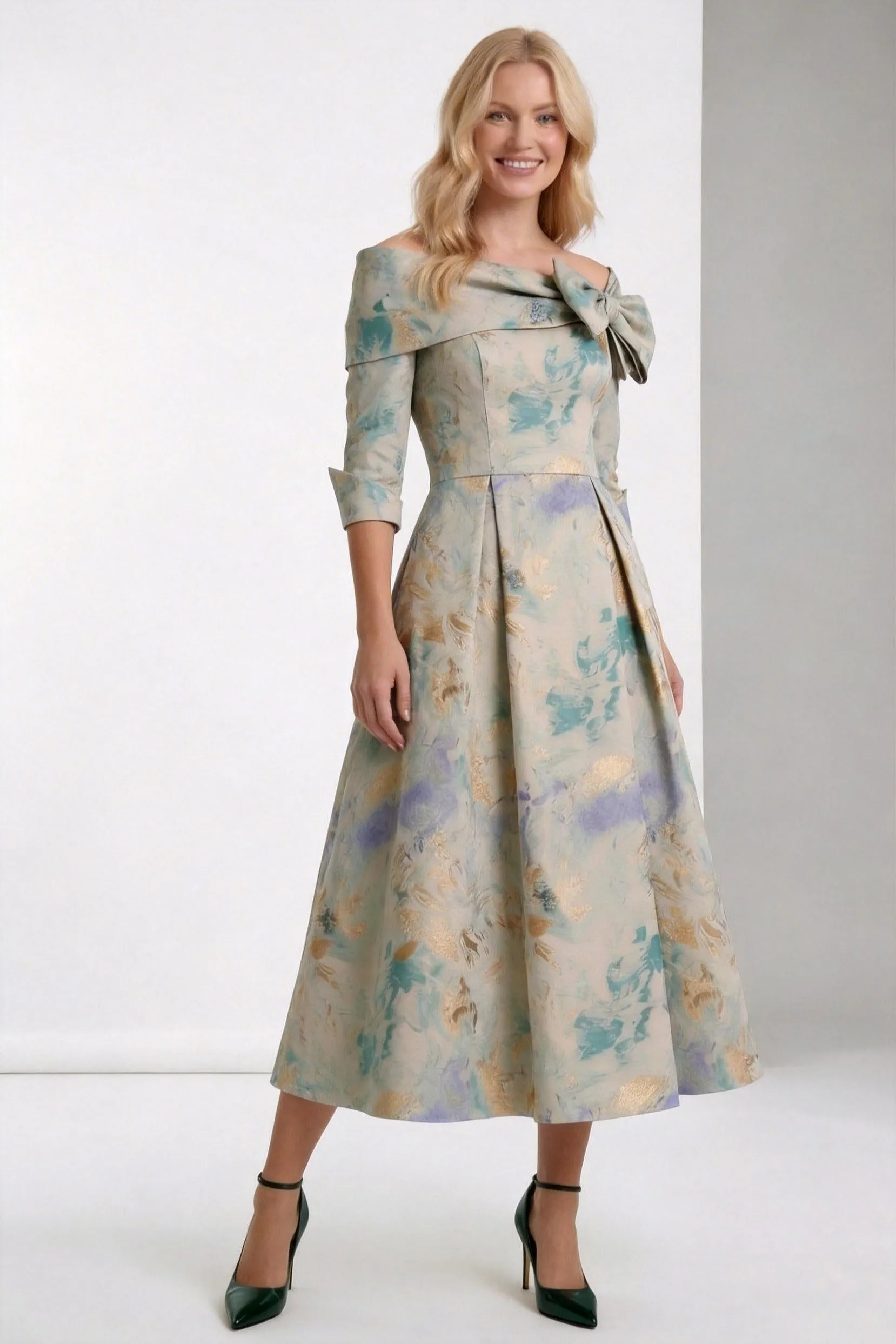 A-Line Tea-Length Jacquard Mother of the Bride Dress CM0418 sold by Cocomelody product image thumbnail 5