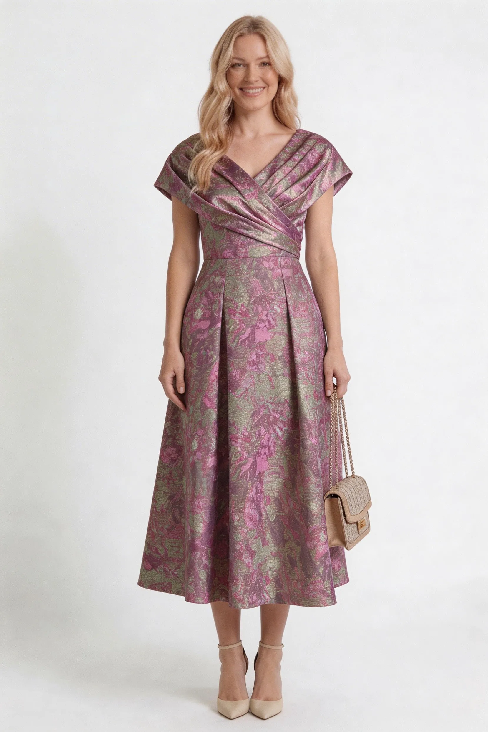 A-Line Tea-Length Jacquard Mother of the Bride Dress CM0417 sold by Cocomelody product image thumbnail 4