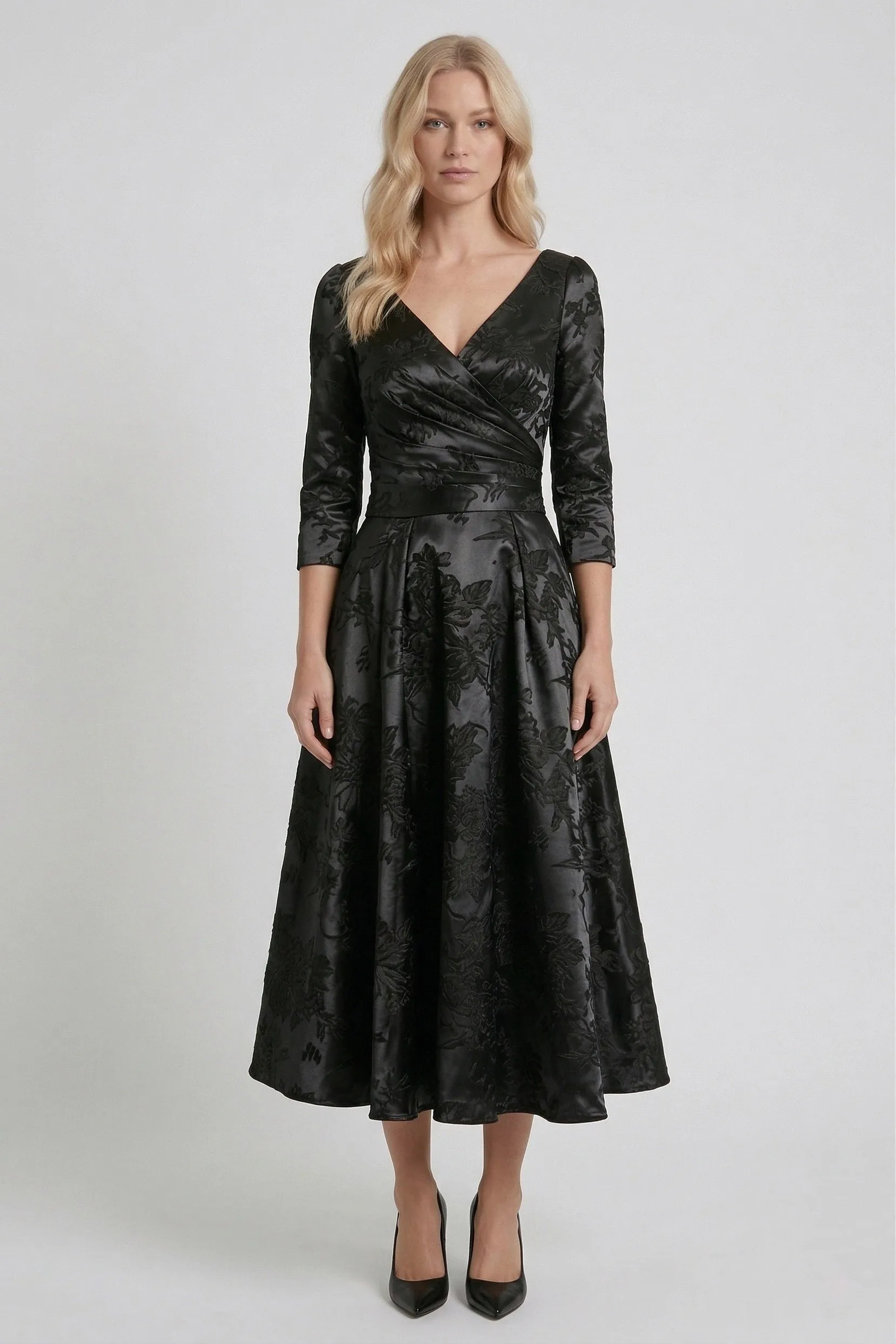 A-Line Tea-Length Jacquard Mother of the Bride Dress CM0415 sold by Cocomelody product image thumbnail 5