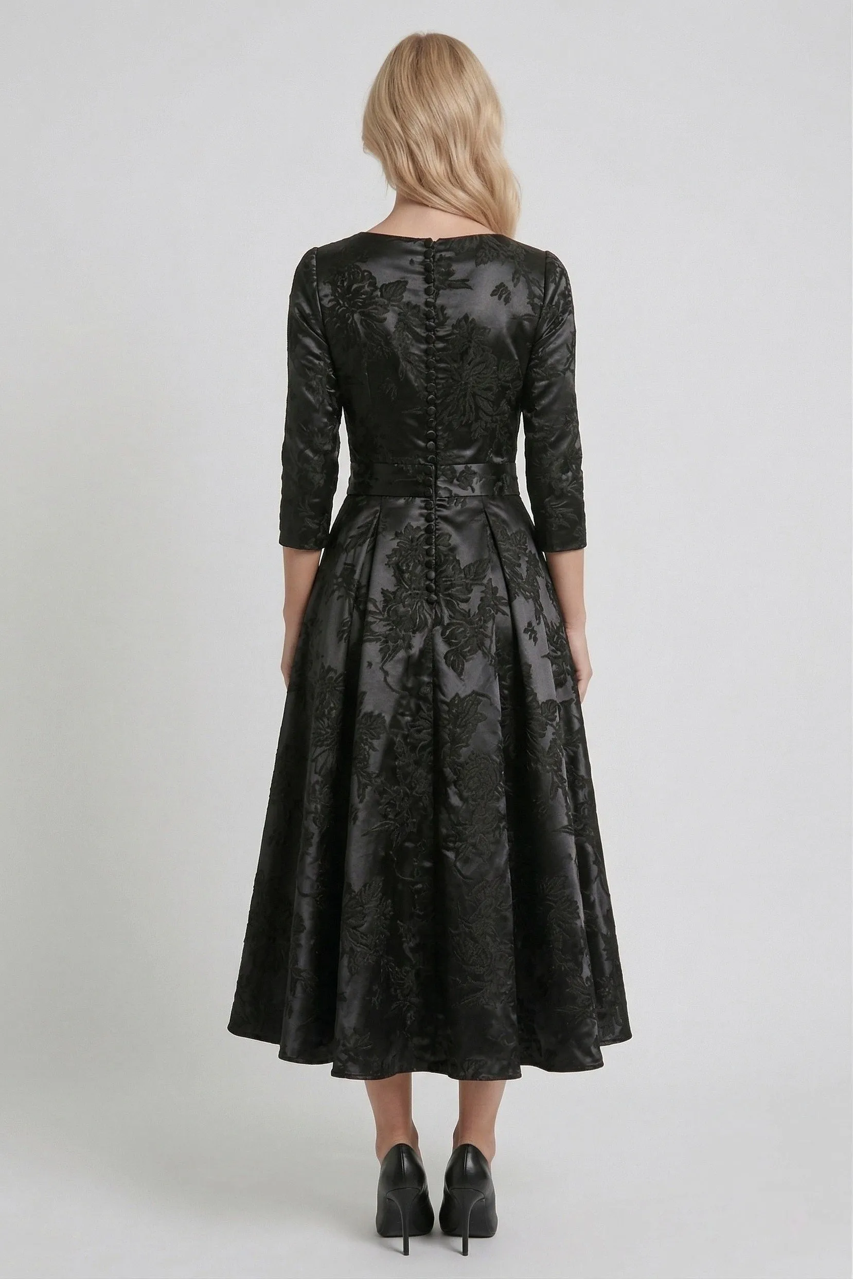 A-Line Tea-Length Jacquard Mother of the Bride Dress CM0415 sold by Cocomelody product image thumbnail 2