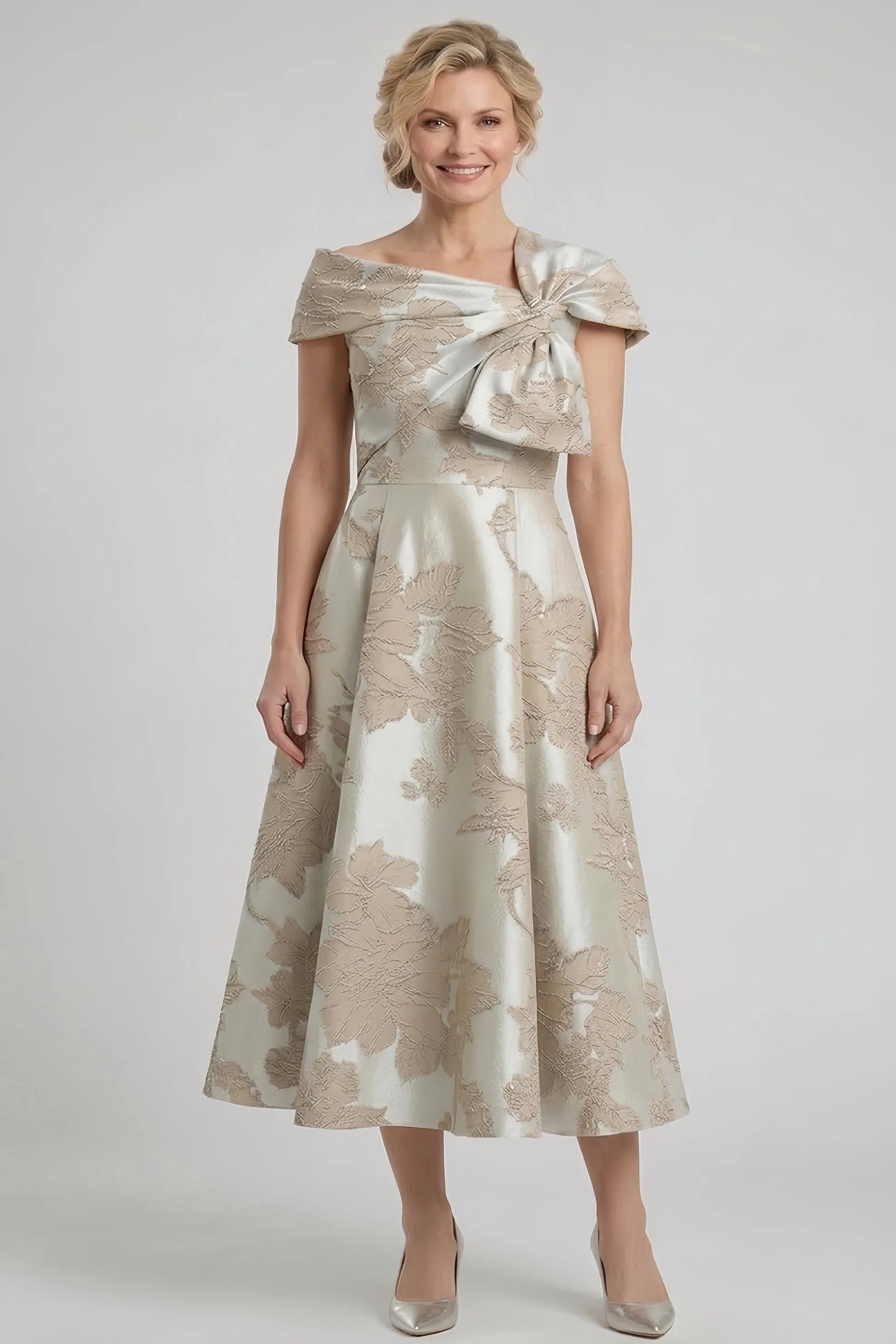A-Line Tea Length Jacquard Mother of the Bride Dress CM0413 sold by Cocomelody product image thumbnail 5