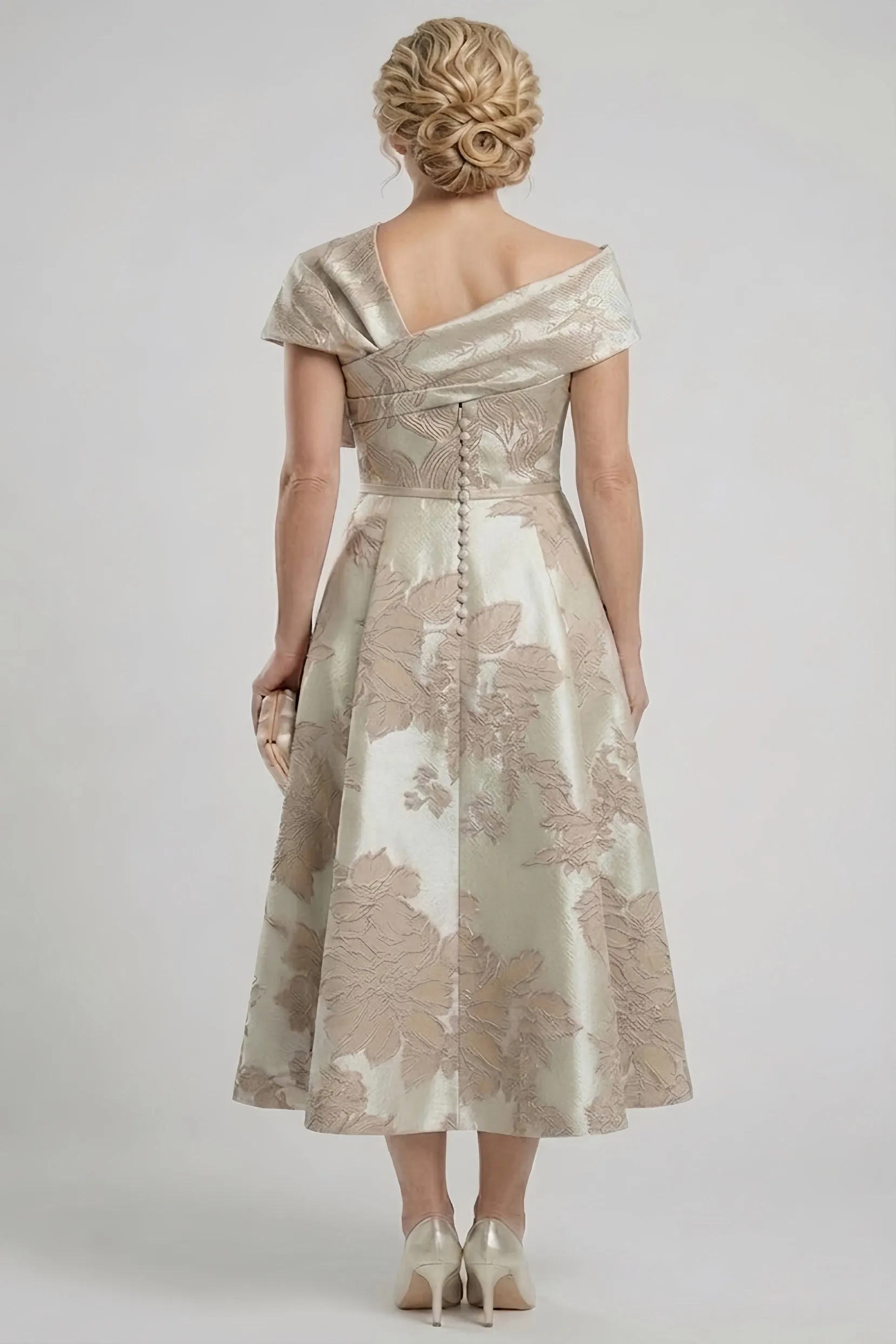 A-Line Tea Length Jacquard Mother of the Bride Dress CM0413 sold by Cocomelody product image thumbnail 2