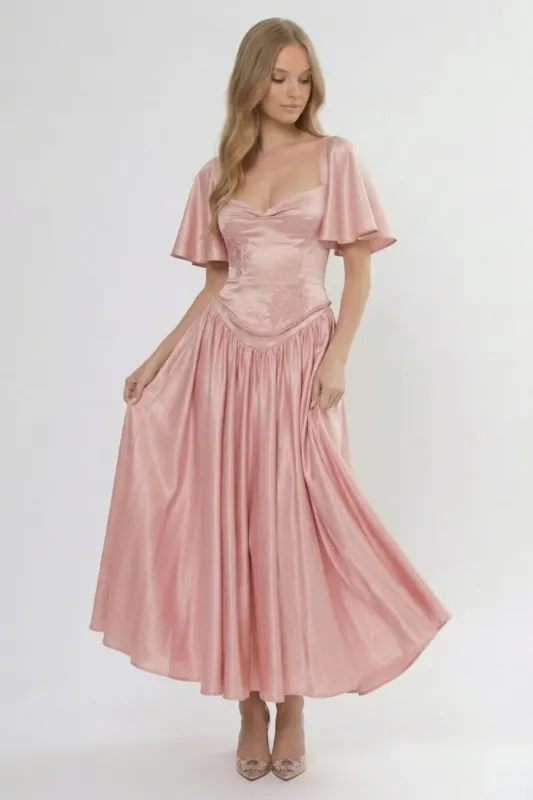 A-Line Ankle Length Satin Wedding Guest Dress CG0317 made by Cocomelody