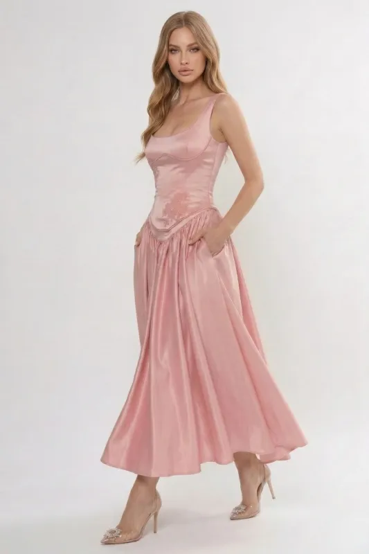 A-Line Ankle Length Satin Wedding Guest Dress CG0315 made by Cocomelody