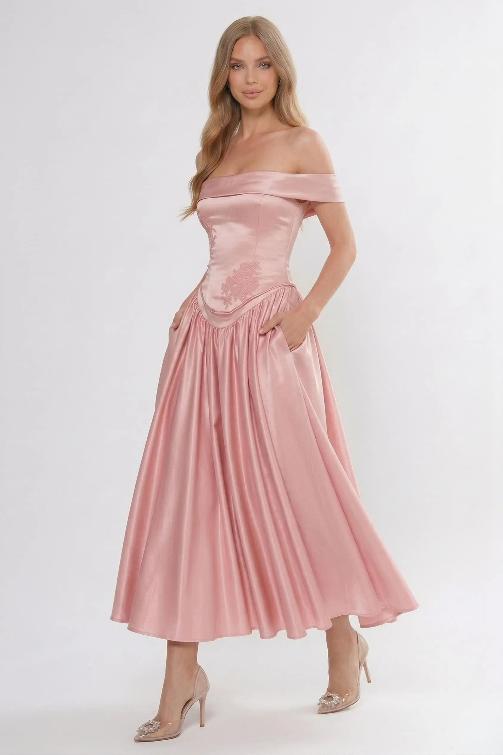 A-Line Ankle Length Satin Wedding Guest Dress CG0313 sold by Cocomelody product image thumbnail 4