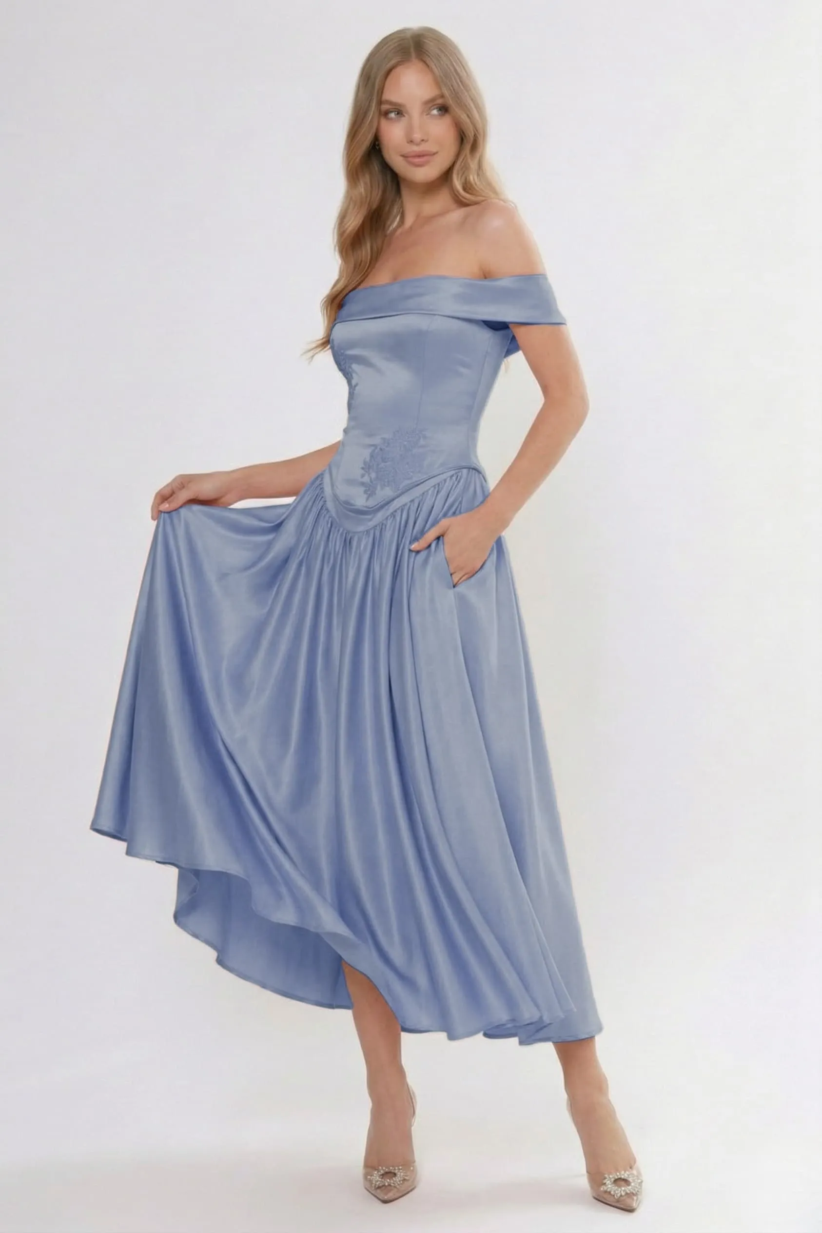 A-Line Ankle Length Satin Wedding Guest Dress CG0313 sold by Cocomelody product image thumbnail 5