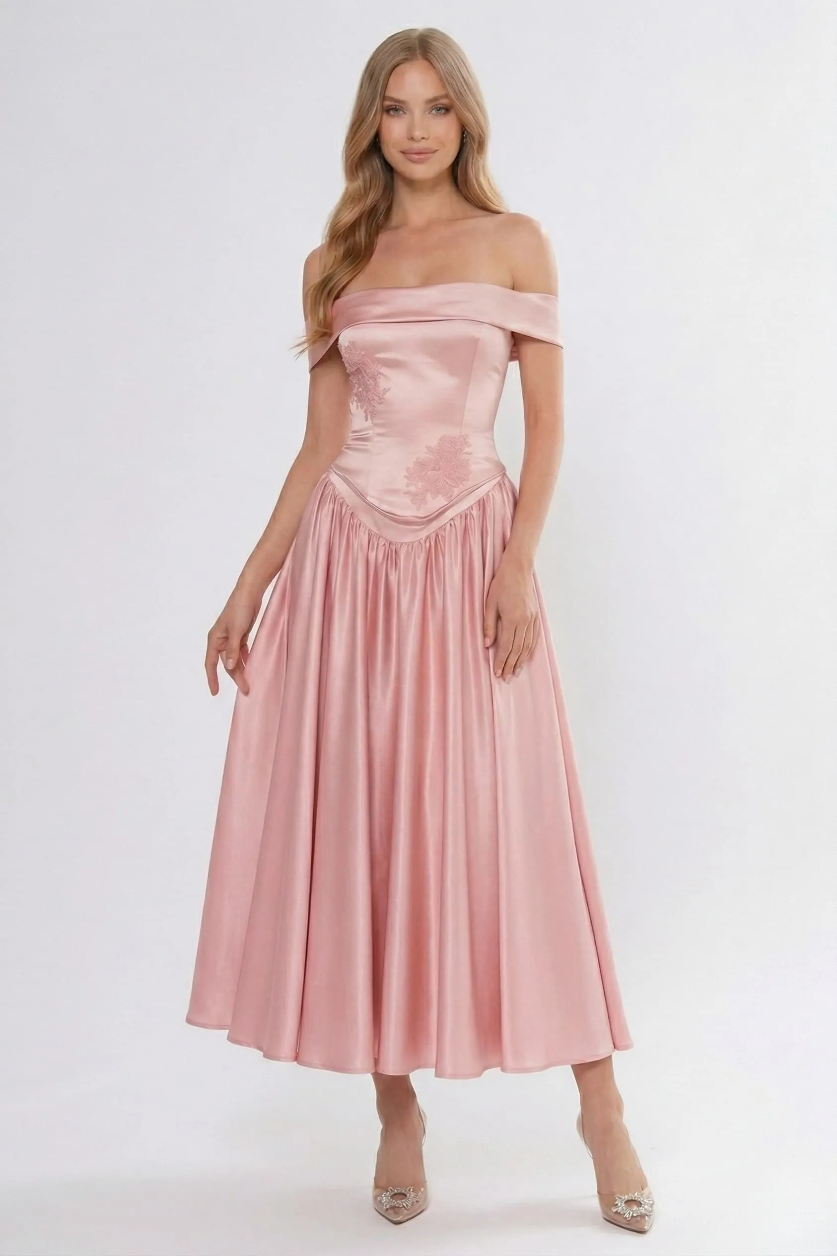 A-Line Ankle Length Satin Wedding Guest Dress CG0313 sold by Cocomelody product image thumbnail 3
