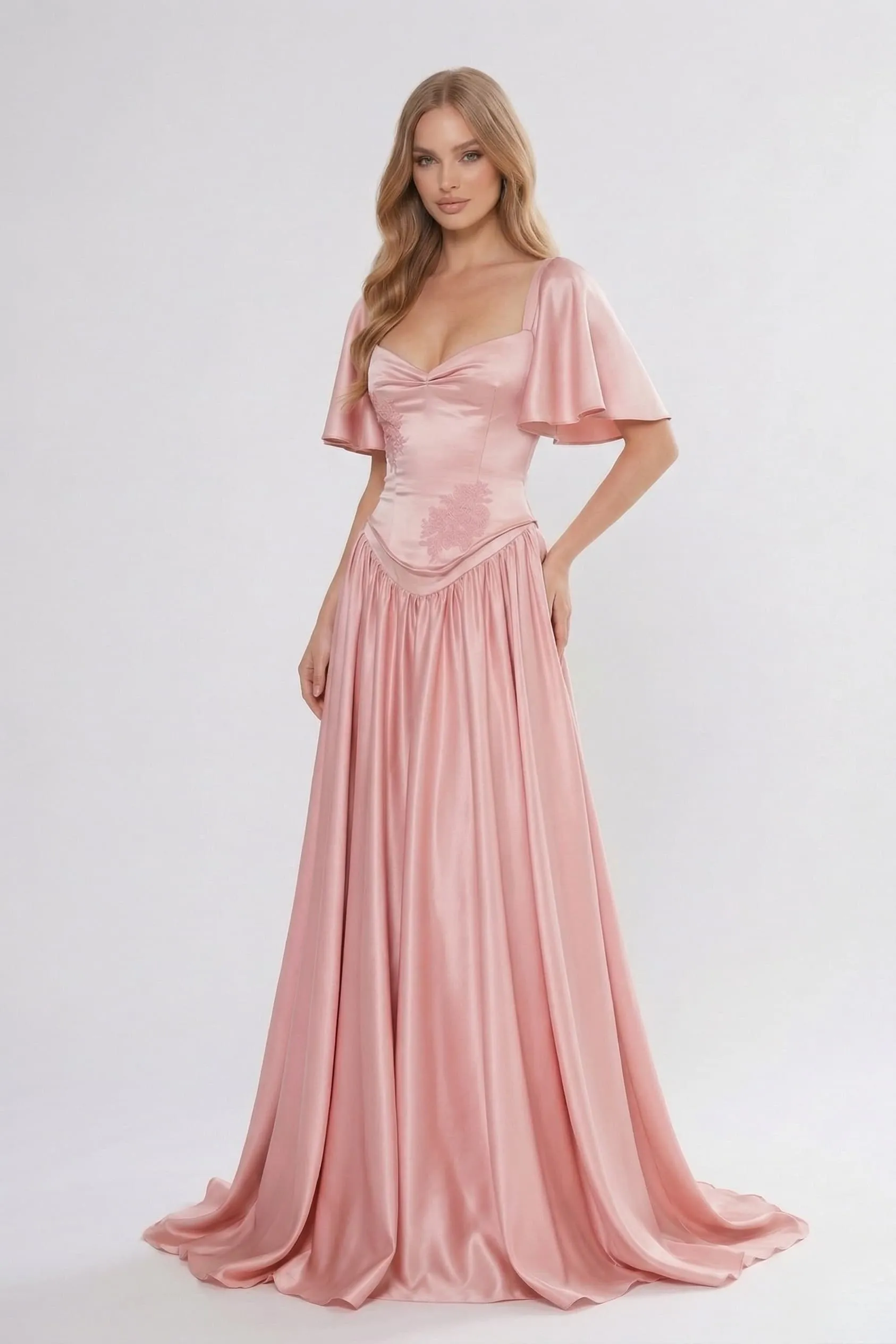 A-Line Floor Length Satin Wedding Guest Dress CG0316 sold by Cocomelody product image thumbnail 4