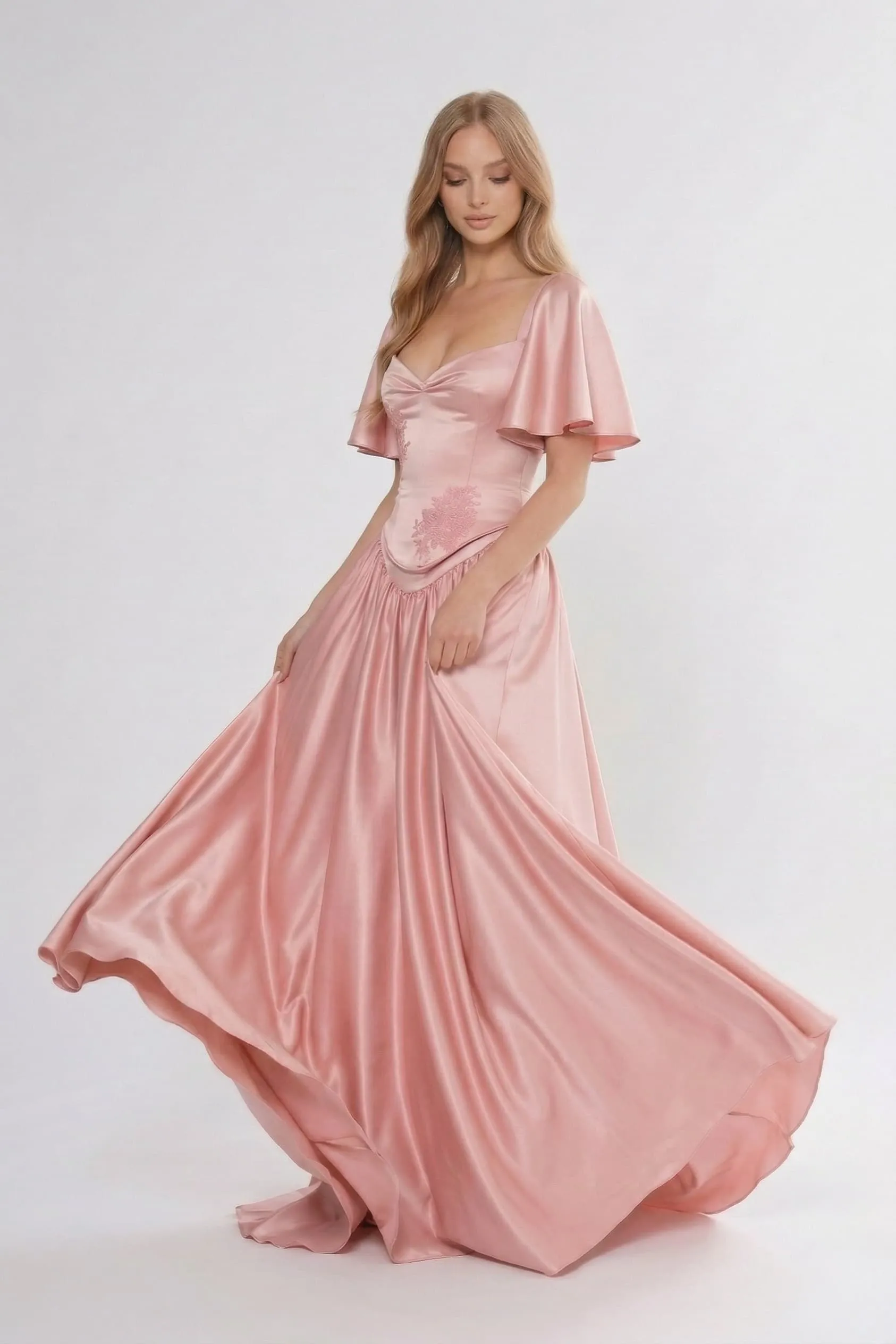 A-Line Floor Length Satin Wedding Guest Dress CG0316 sold by Cocomelody product image thumbnail 3