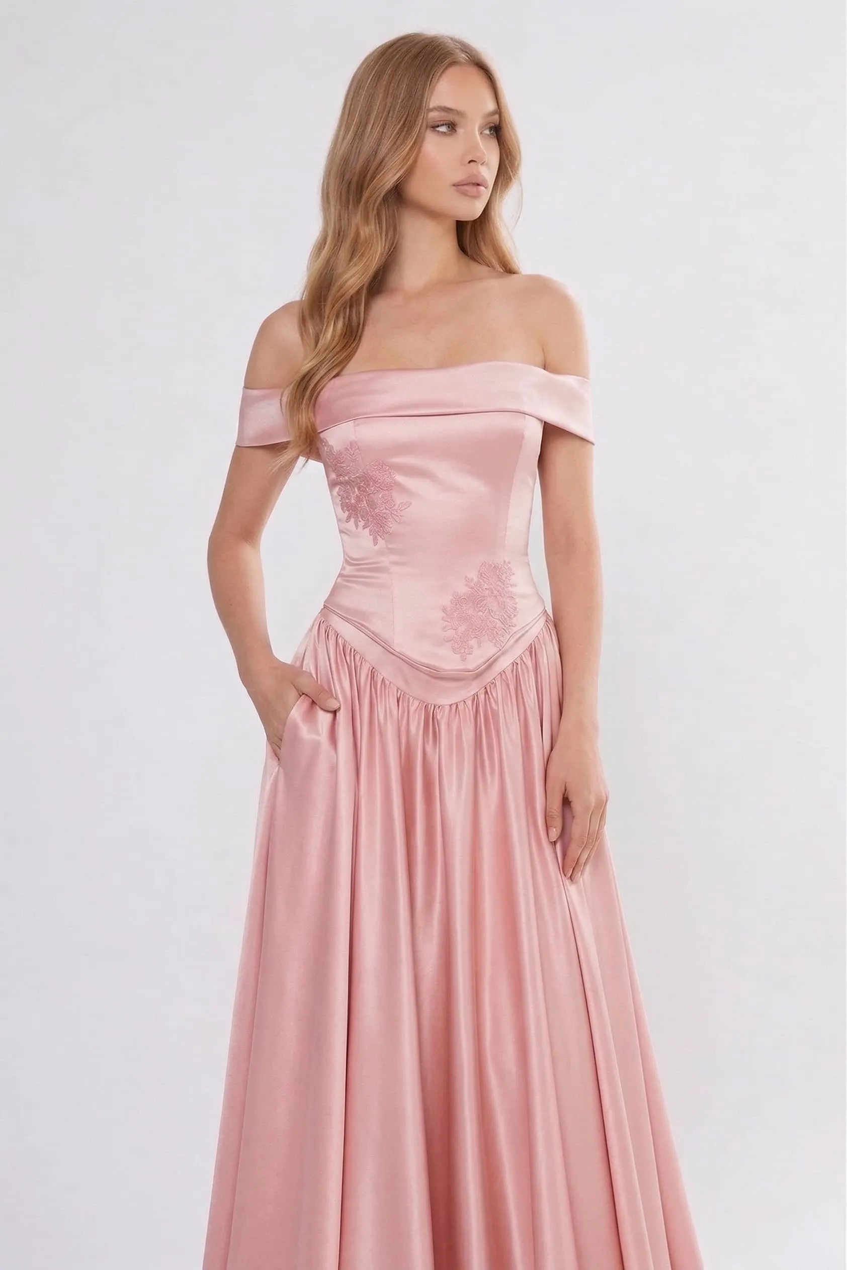 A-Line Floor Length Satin Wedding Guest Dress CG0312 sold by Cocomelody product image thumbnail 5