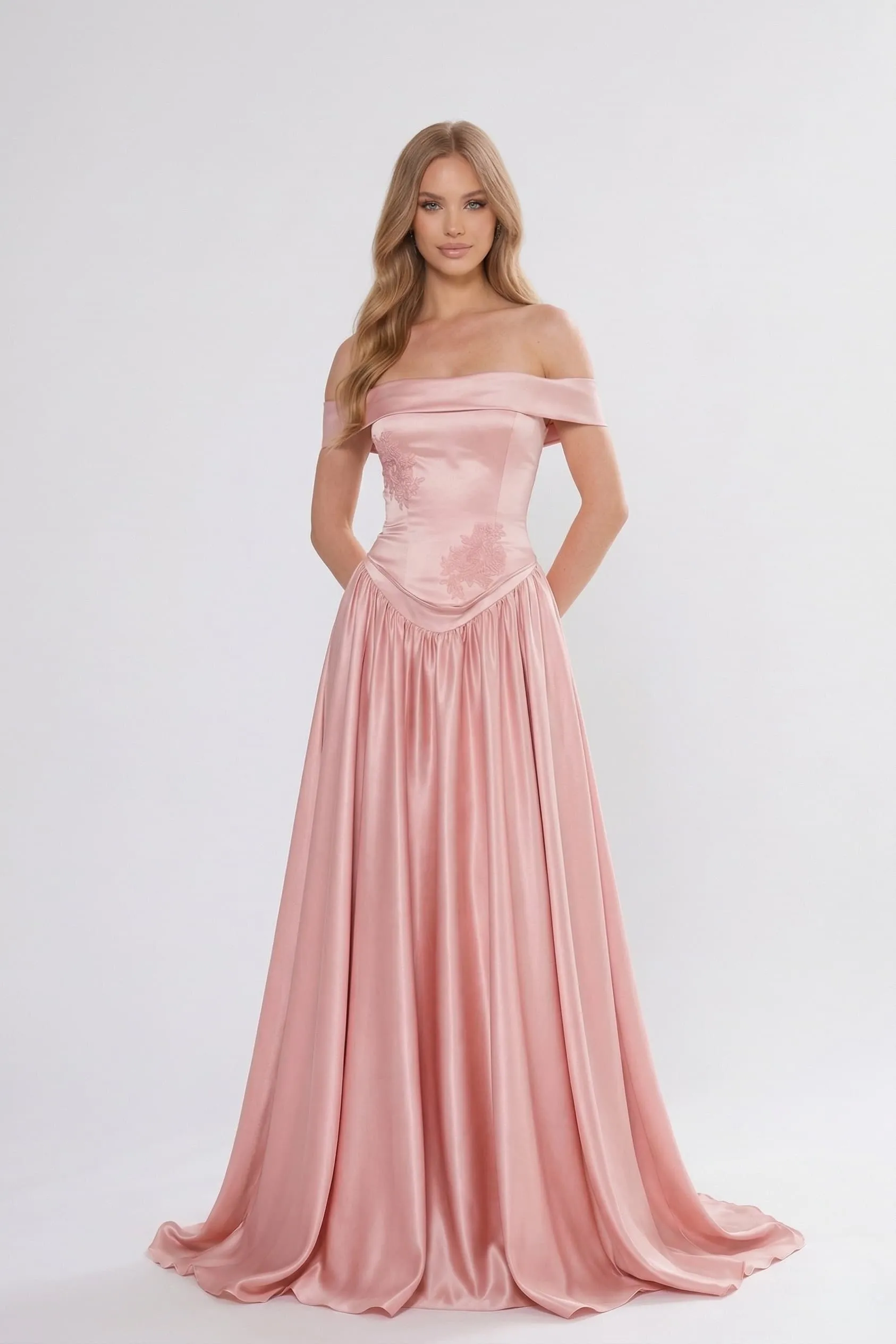 A-Line Floor Length Satin Wedding Guest Dress CG0312 sold by Cocomelody product image thumbnail 4