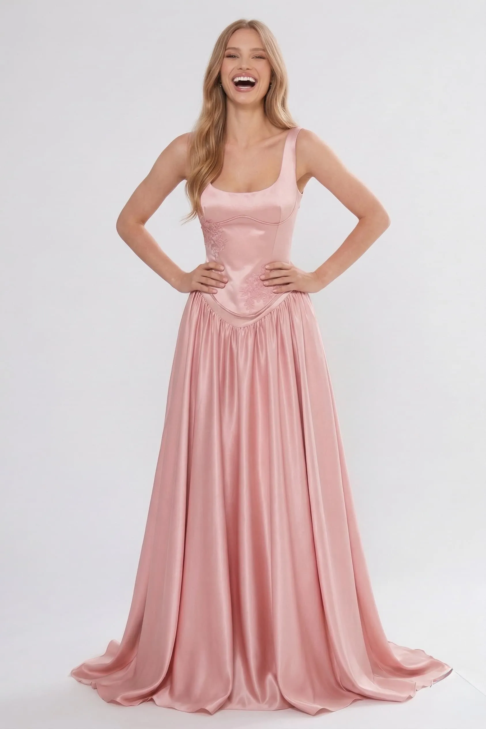 A-Line/Two-Piece Floor Length Soft Satin Wedding Guest Dress CG0314 sold by Cocomelody product image thumbnail 4