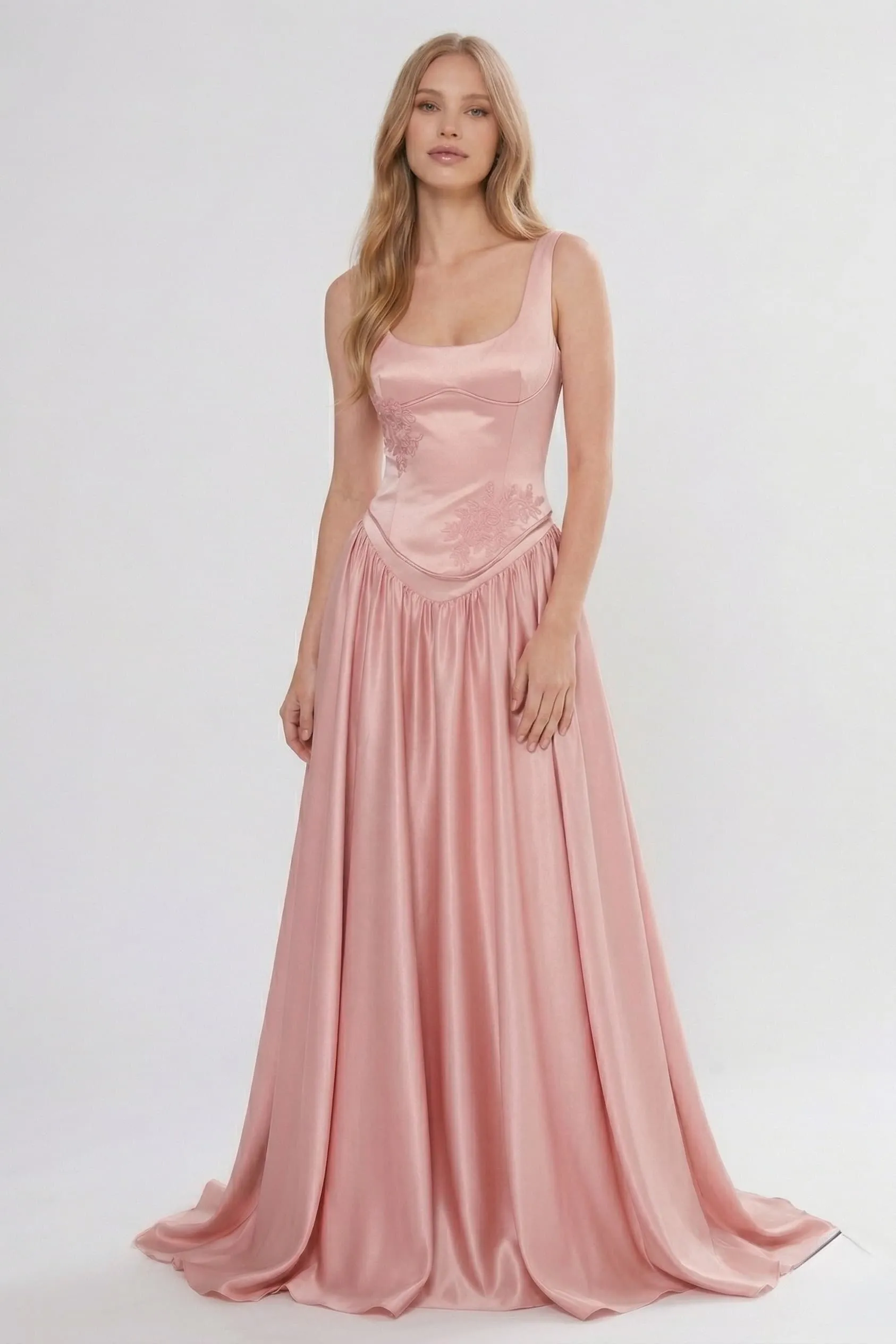 A-Line/Two-Piece Floor Length Soft Satin Wedding Guest Dress CG0314 sold by Cocomelody product image thumbnail 5