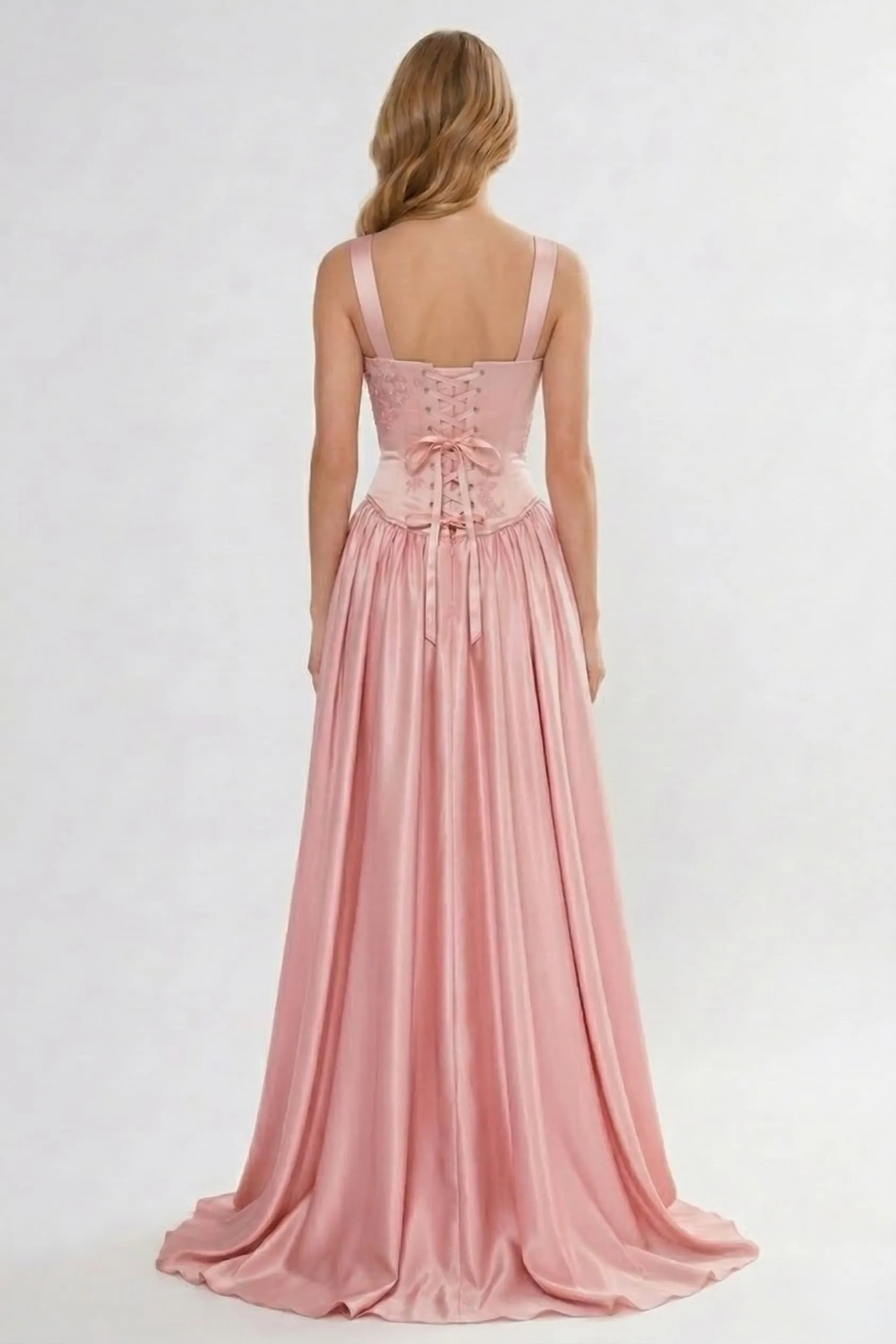 A-Line/Two-Piece Floor Length Soft Satin Wedding Guest Dress CG0314 sold by Cocomelody product image thumbnail 2