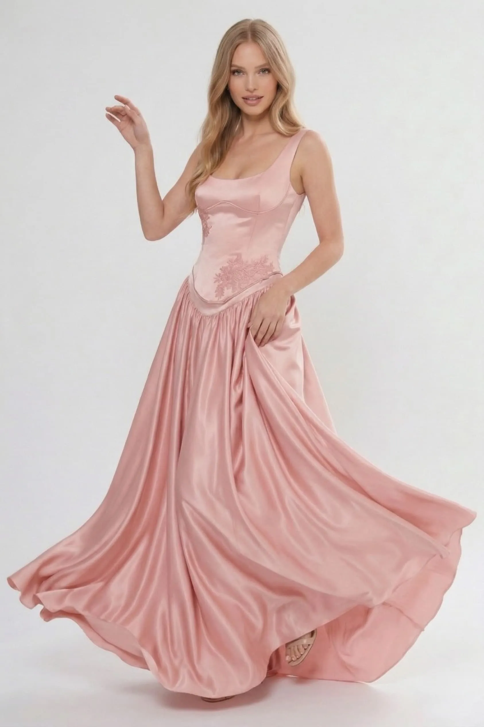 A-Line/Two-Piece Floor Length Soft Satin Wedding Guest Dress CG0314 sold by Cocomelody product image thumbnail 3