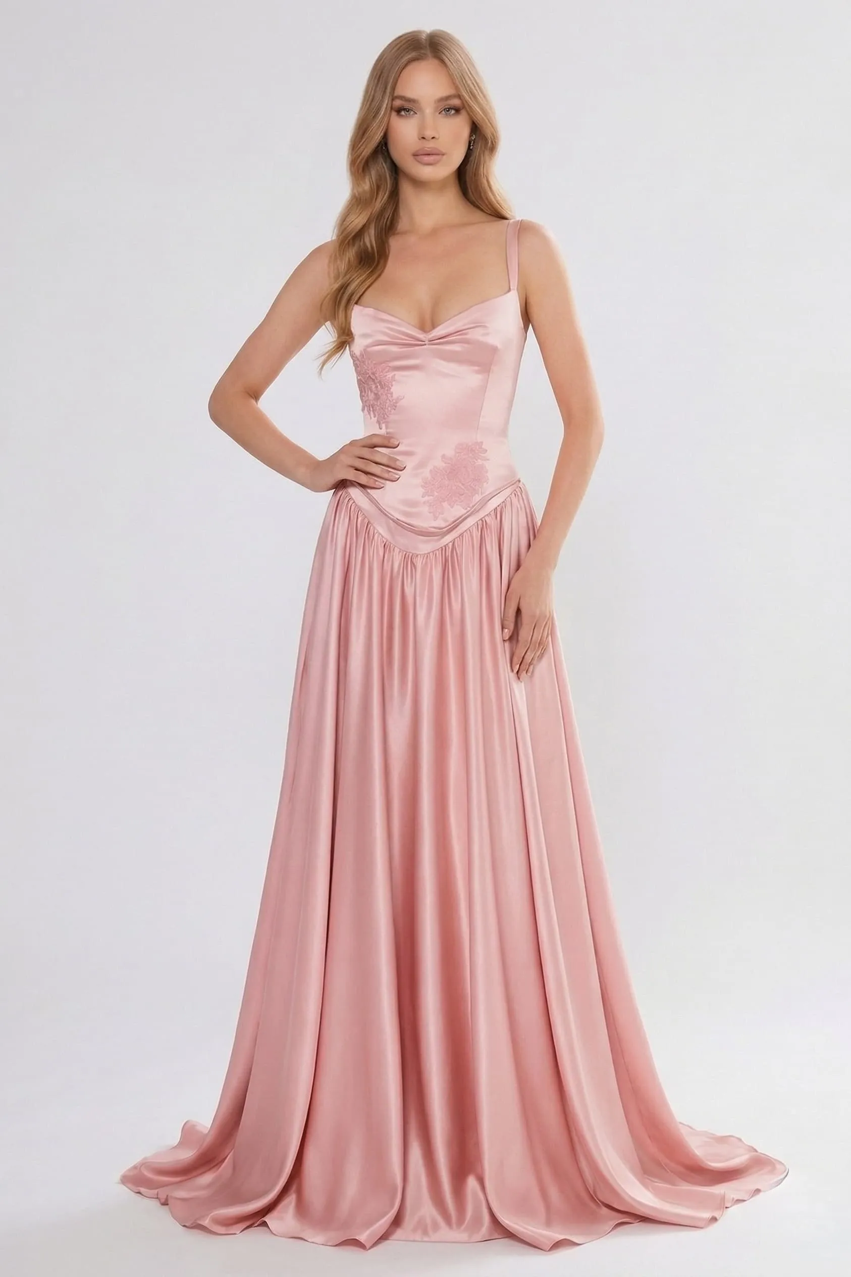 A-Line Floor Length Soft Satin Wedding Guest Dress CG0310 sold by Cocomelody