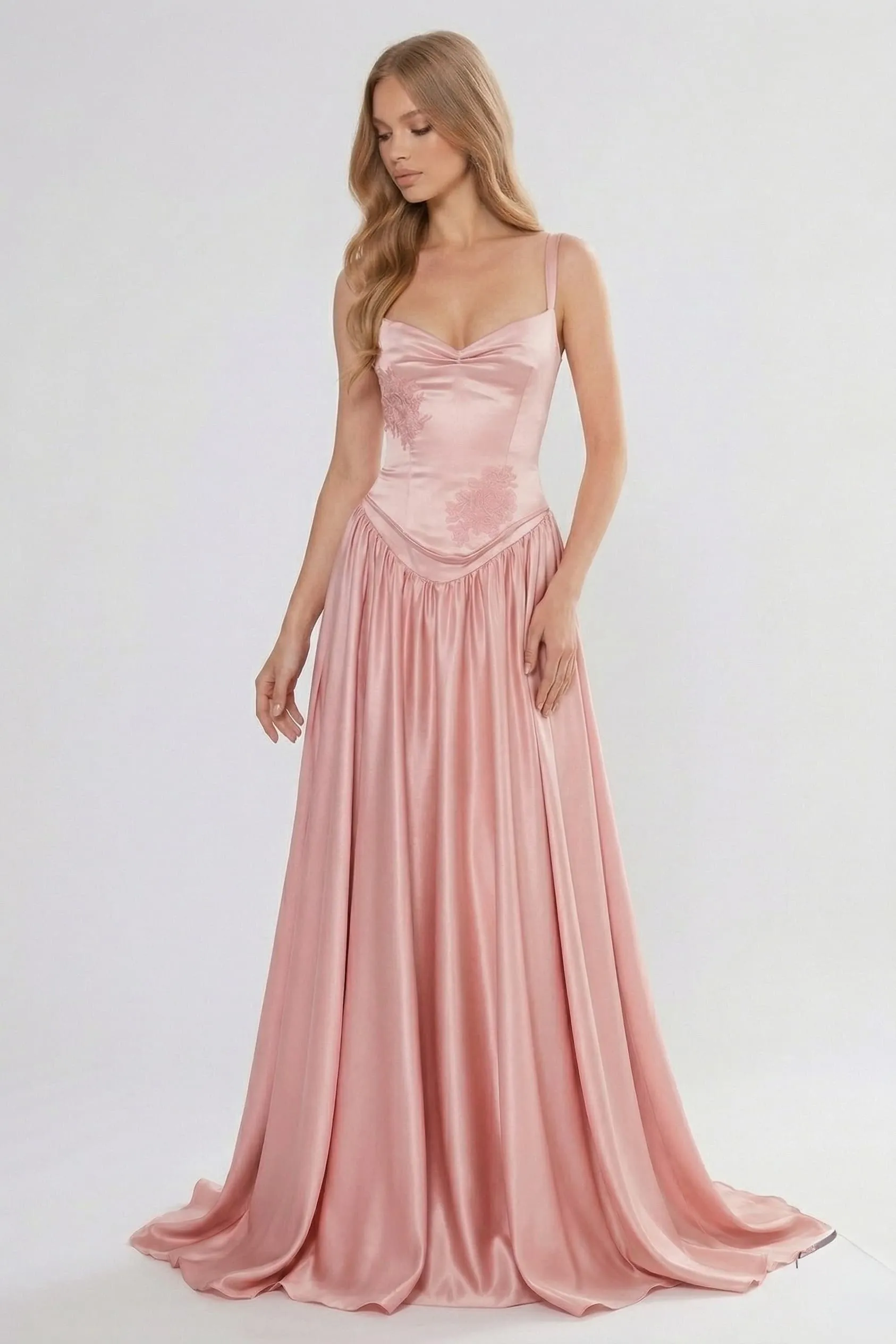 A-Line Floor Length Soft Satin Wedding Guest Dress CG0310 sold by Cocomelody product image thumbnail 5