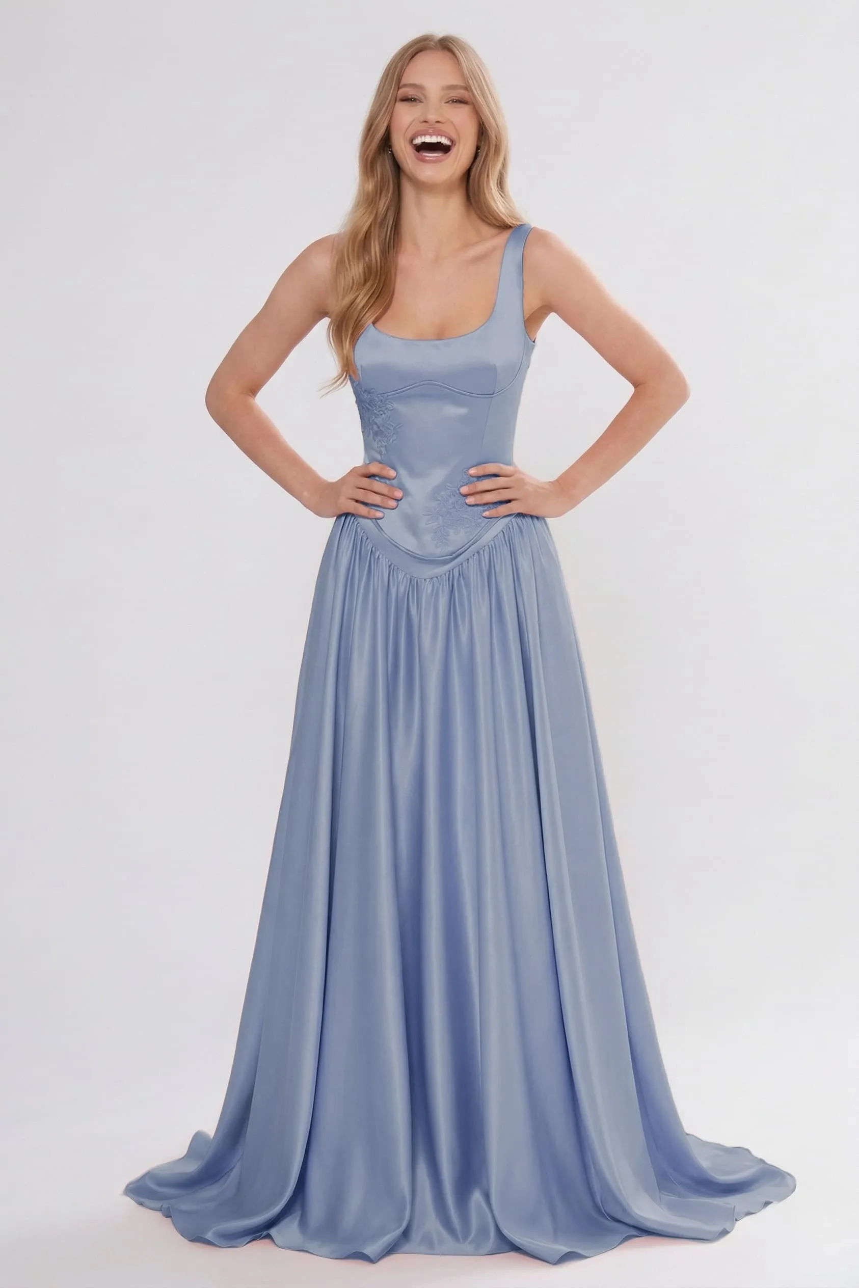A-Line Floor Length Soft Satin Bridesmaid Dress CG0314BM sold by Cocomelody