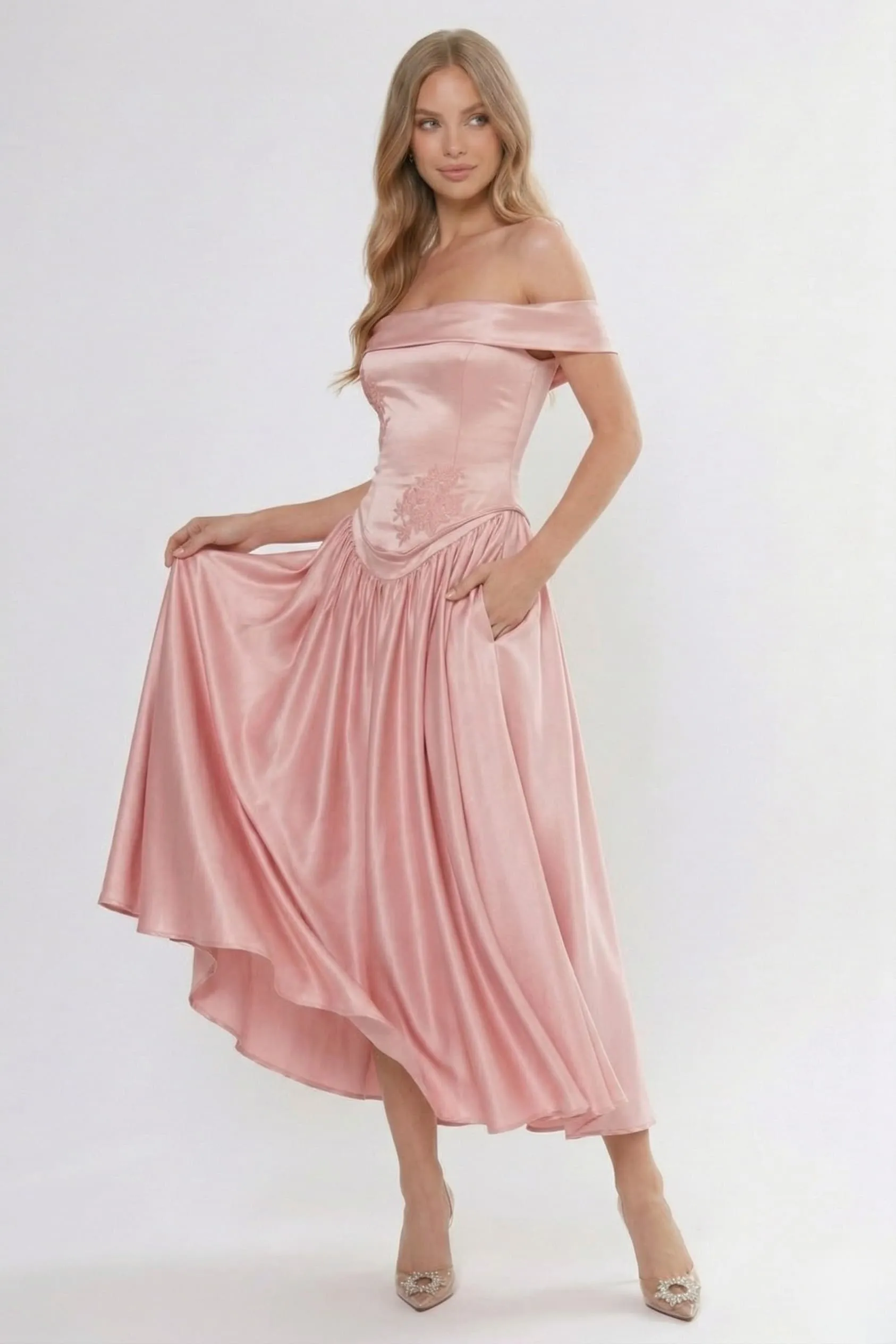 A-Line/Two-Piece Ankle Length Soft Satin Bridesmaid Dress CG0313BM sold by Cocomelody product image thumbnail 3