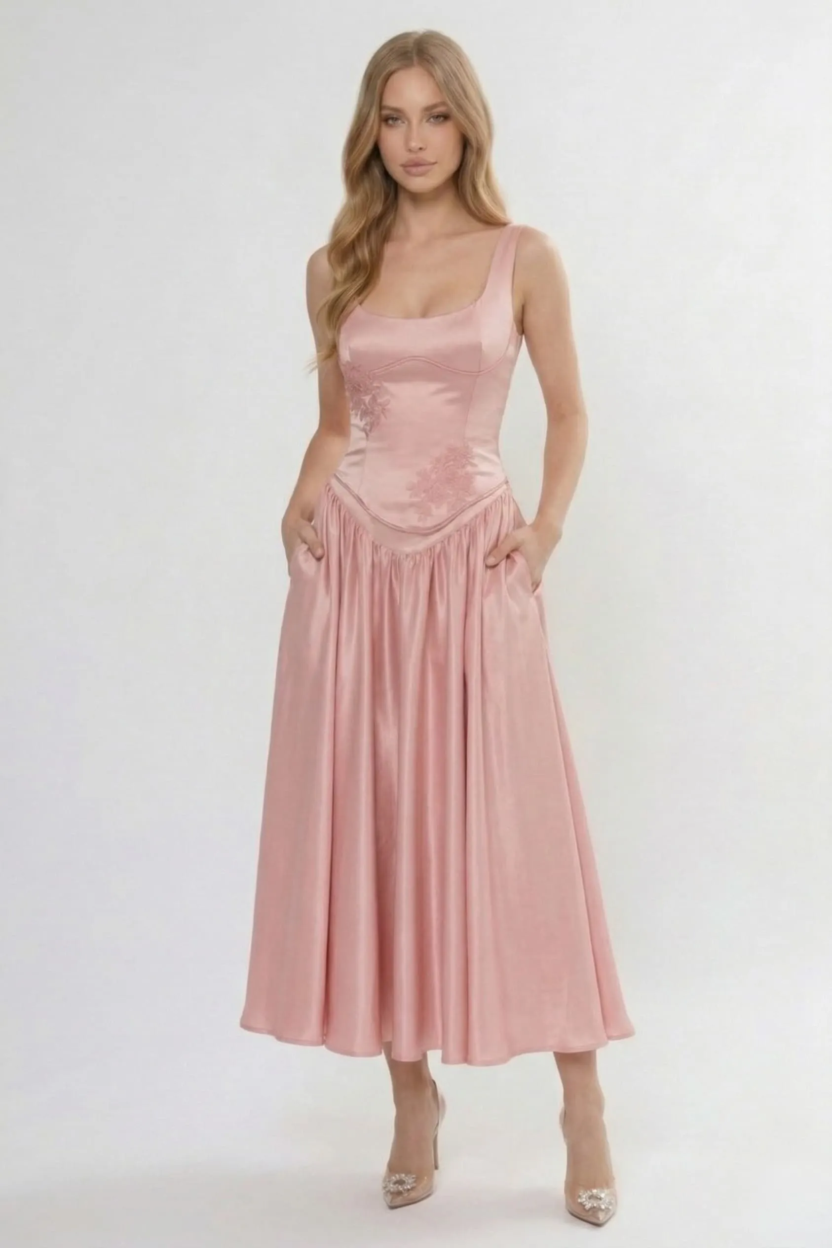 A-Line/Two-Piece Ankle Length Soft Satin Bridesmaid Dress CG0315BM sold by Cocomelody product image thumbnail 5