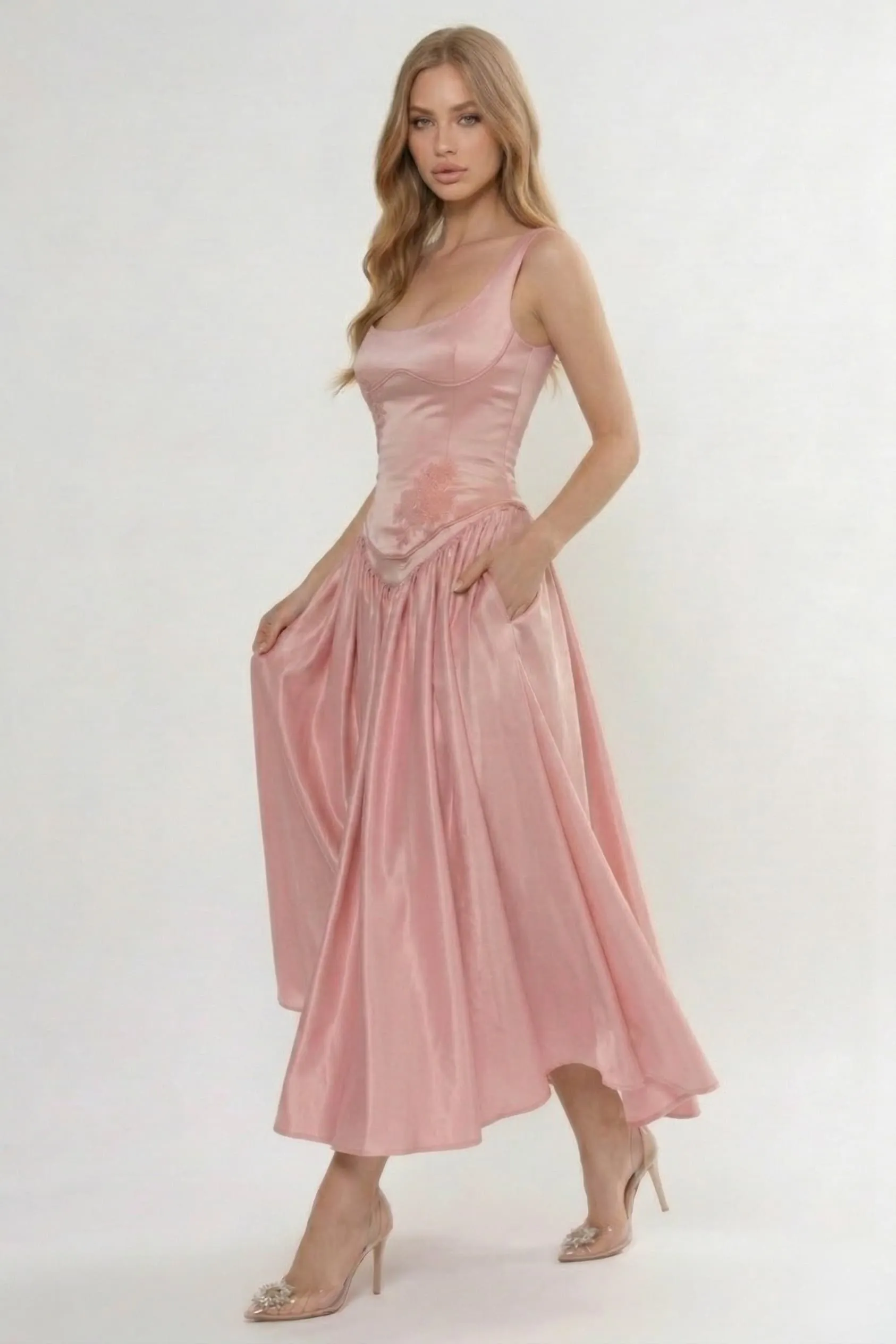 A-Line/Two-Piece Ankle Length Soft Satin Bridesmaid Dress CG0315BM sold by Cocomelody product image thumbnail 4