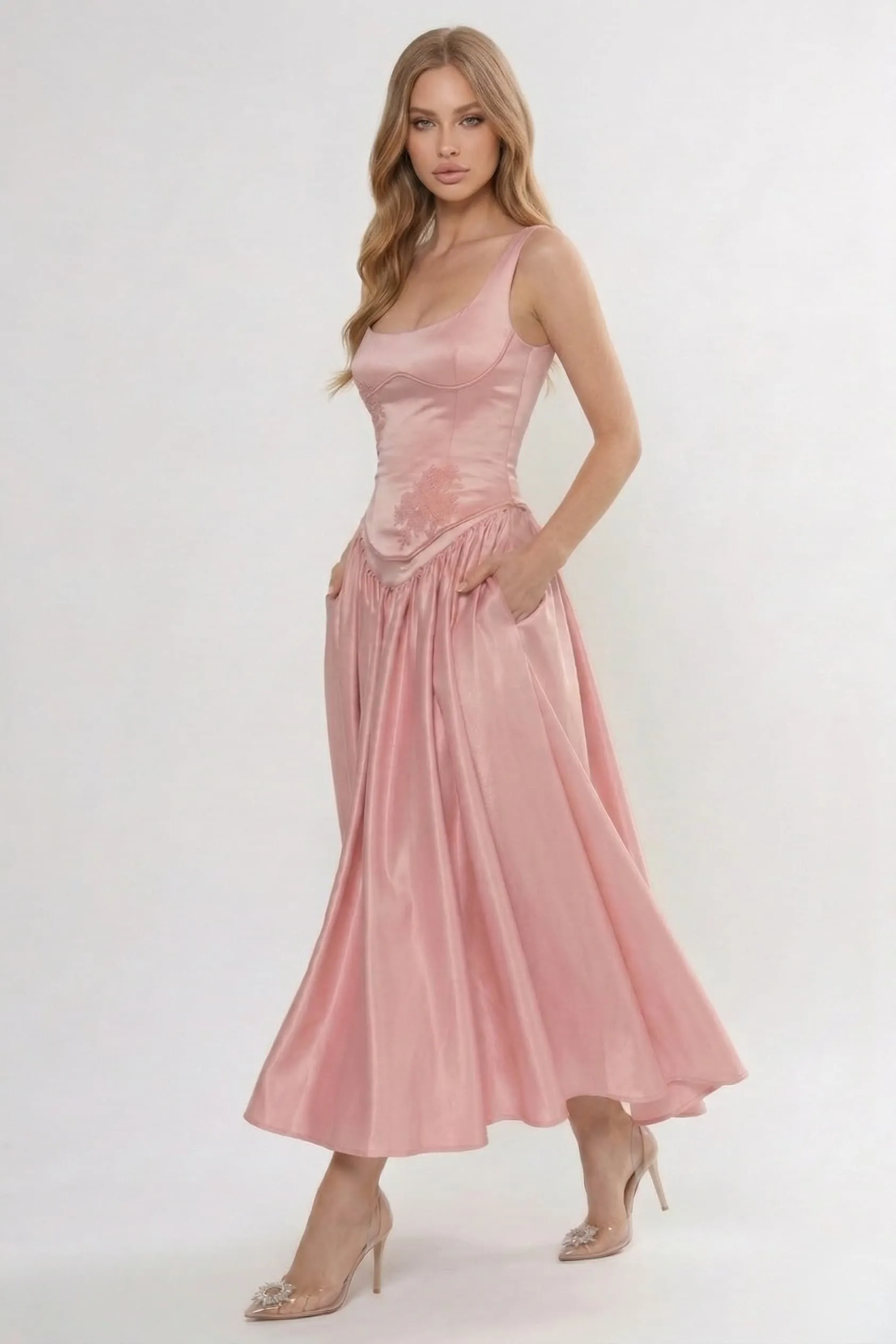 A-Line/Two-Piece Ankle Length Soft Satin Bridesmaid Dress CG0315BM sold by Cocomelody product image thumbnail 3