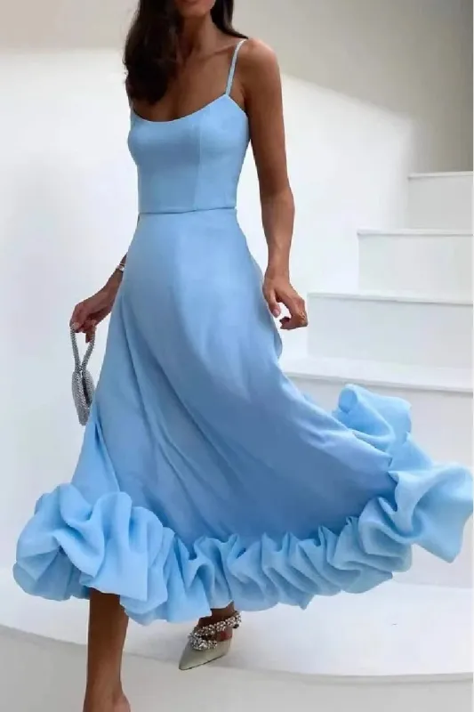 A-Line Tea Length Chiffon Wedding Guest Dress 714081841047 made by Cocomelody