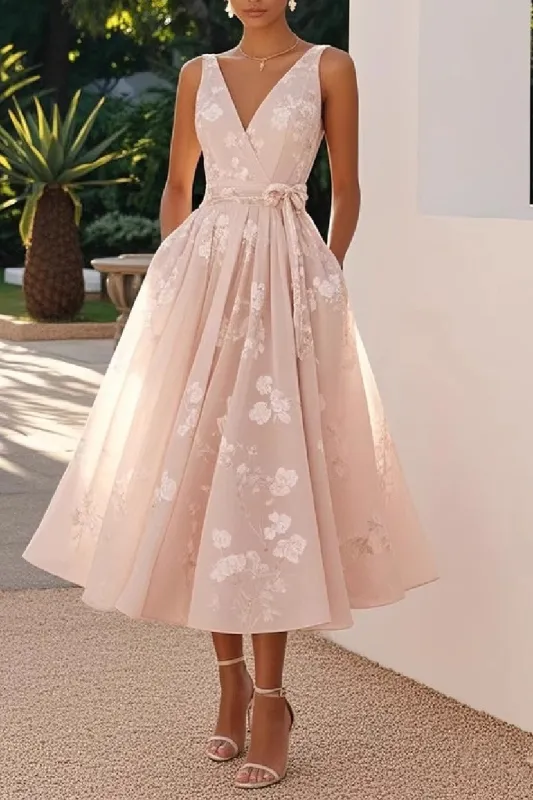 A-Line Tea Length Lace Wedding Guest Dress 936977177647 made by Cocomelody