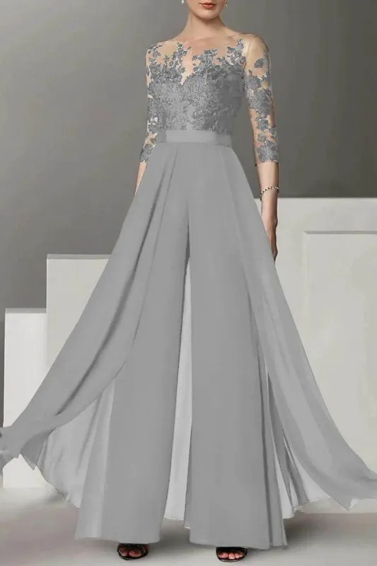 A Line Jewel Neck 3/4 Length Sleeves Floor Length Mother Dresses CM0375CR made by Cocomelody
