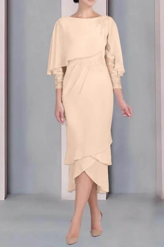 Sheath Column Scoop Short Sleeves Tea Length Mother Dresses CM0359CR made by Cocomelody