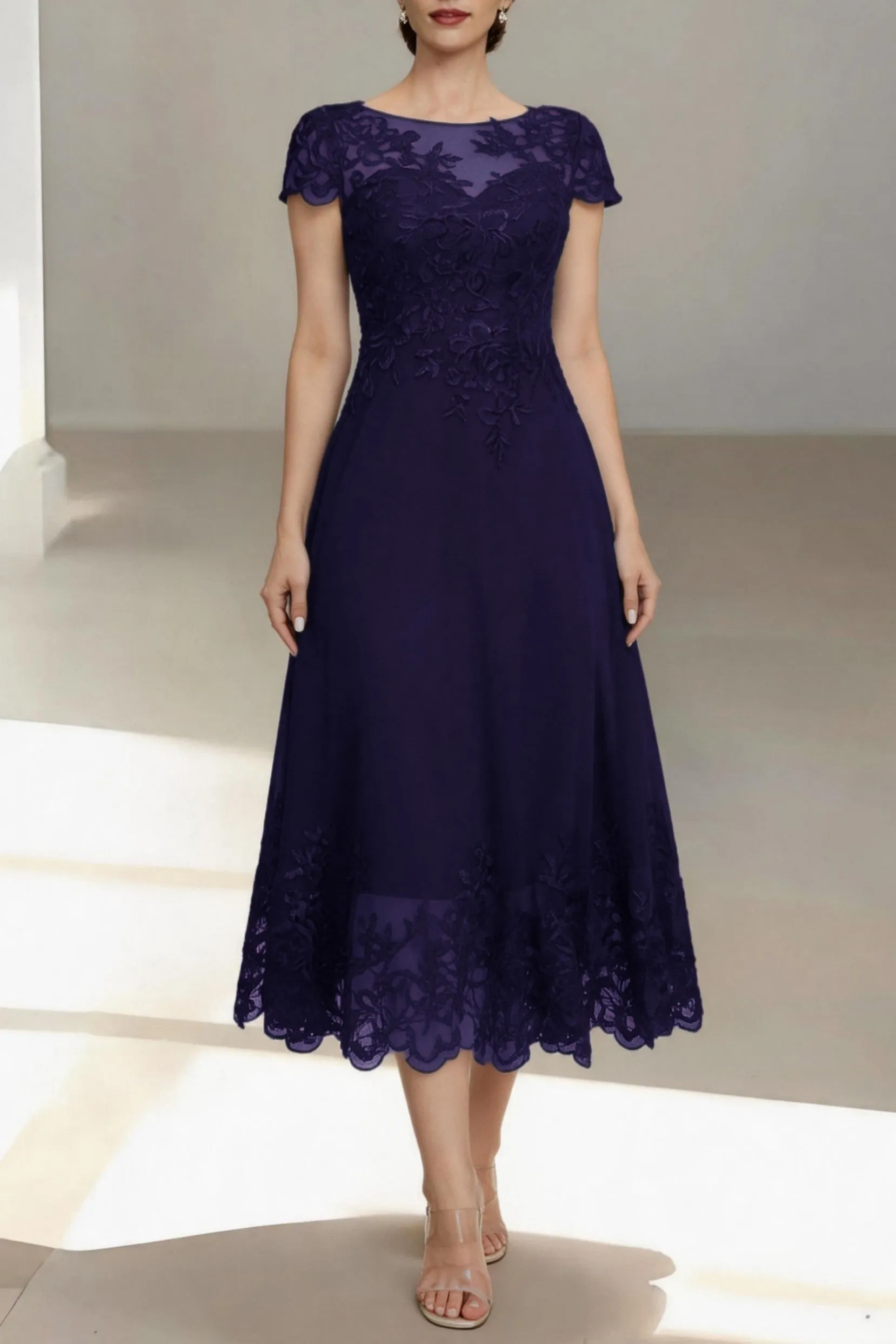 A-Line Tea Length Chiffon Mother of the Bride Dress CM0453 sold by Cocomelody product image thumbnail 5