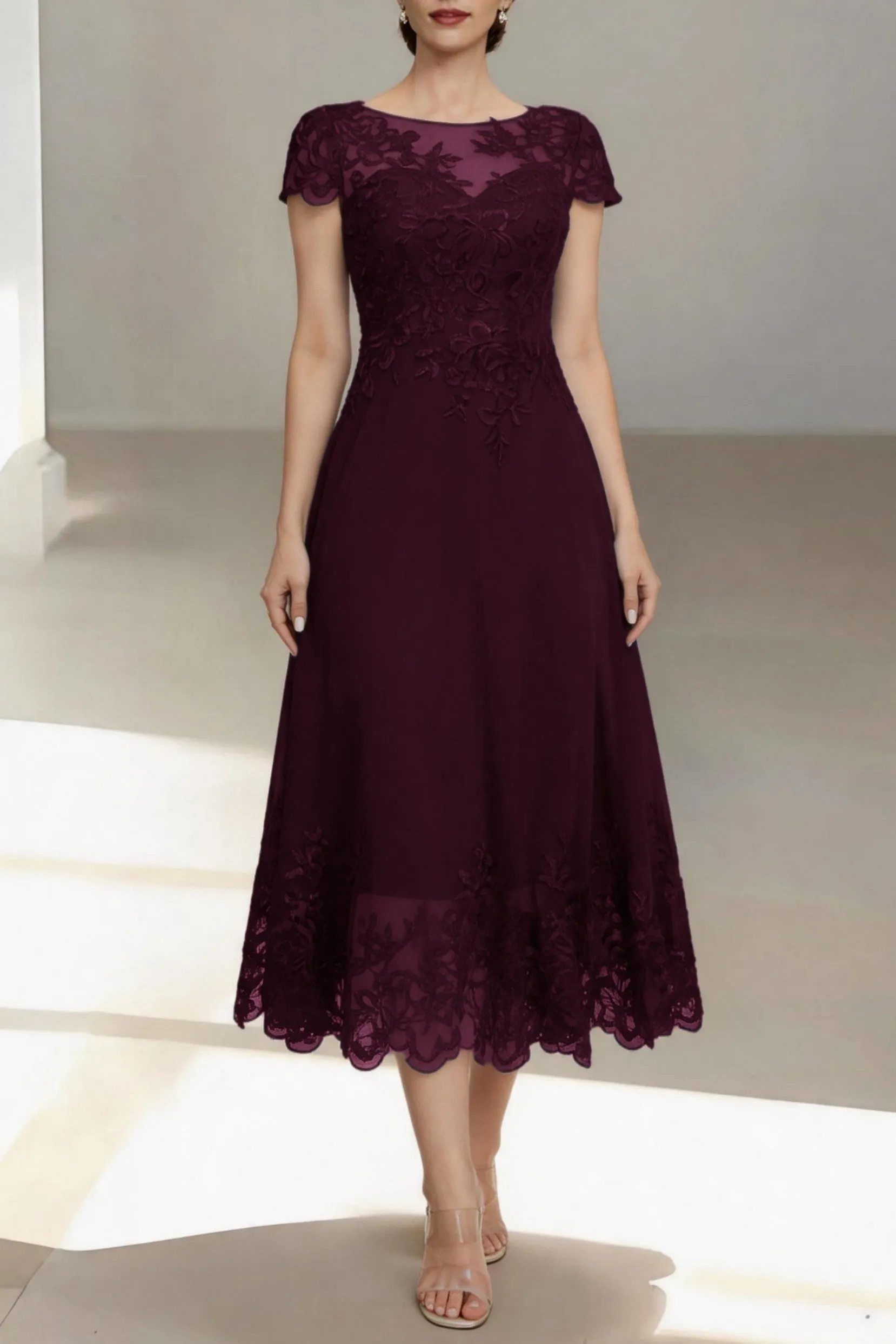 A-Line Tea Length Chiffon Mother of the Bride Dress CM0453 sold by Cocomelody product image thumbnail 3