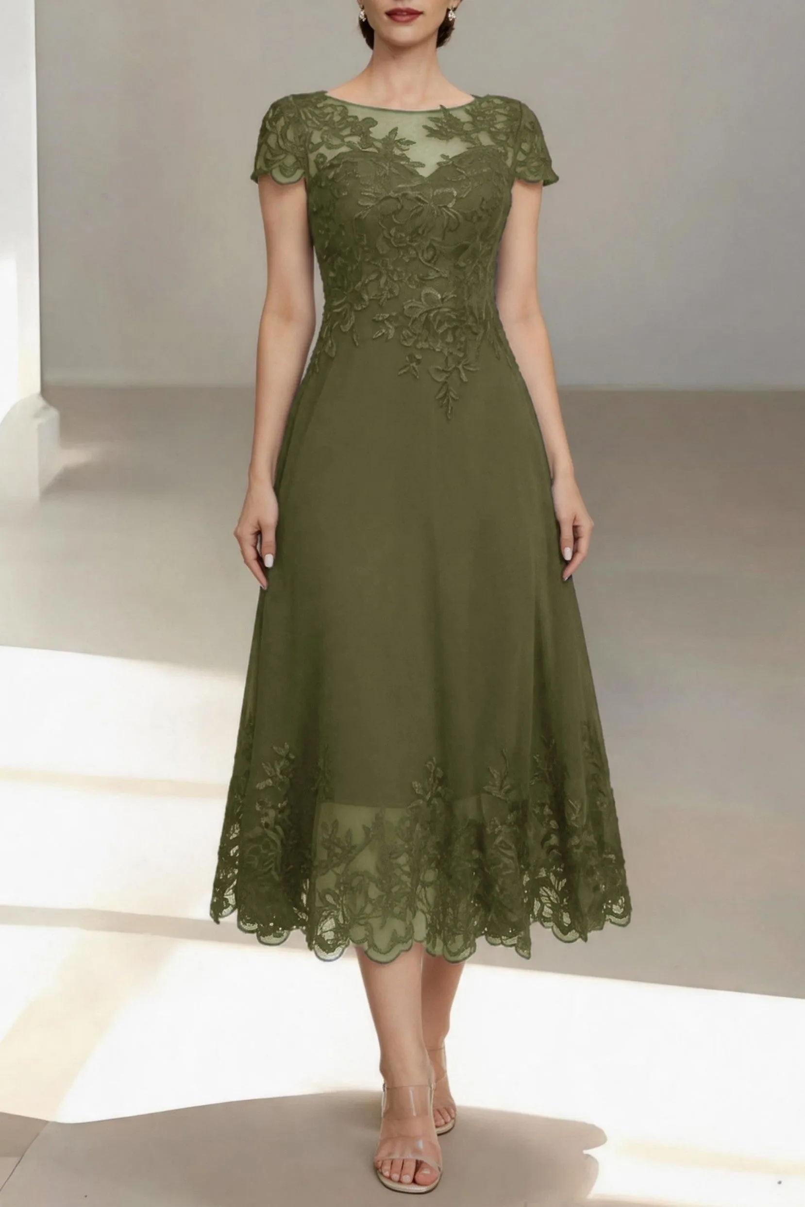 A-Line Tea Length Chiffon Mother of the Bride Dress CM0453 sold by Cocomelody product image thumbnail 4