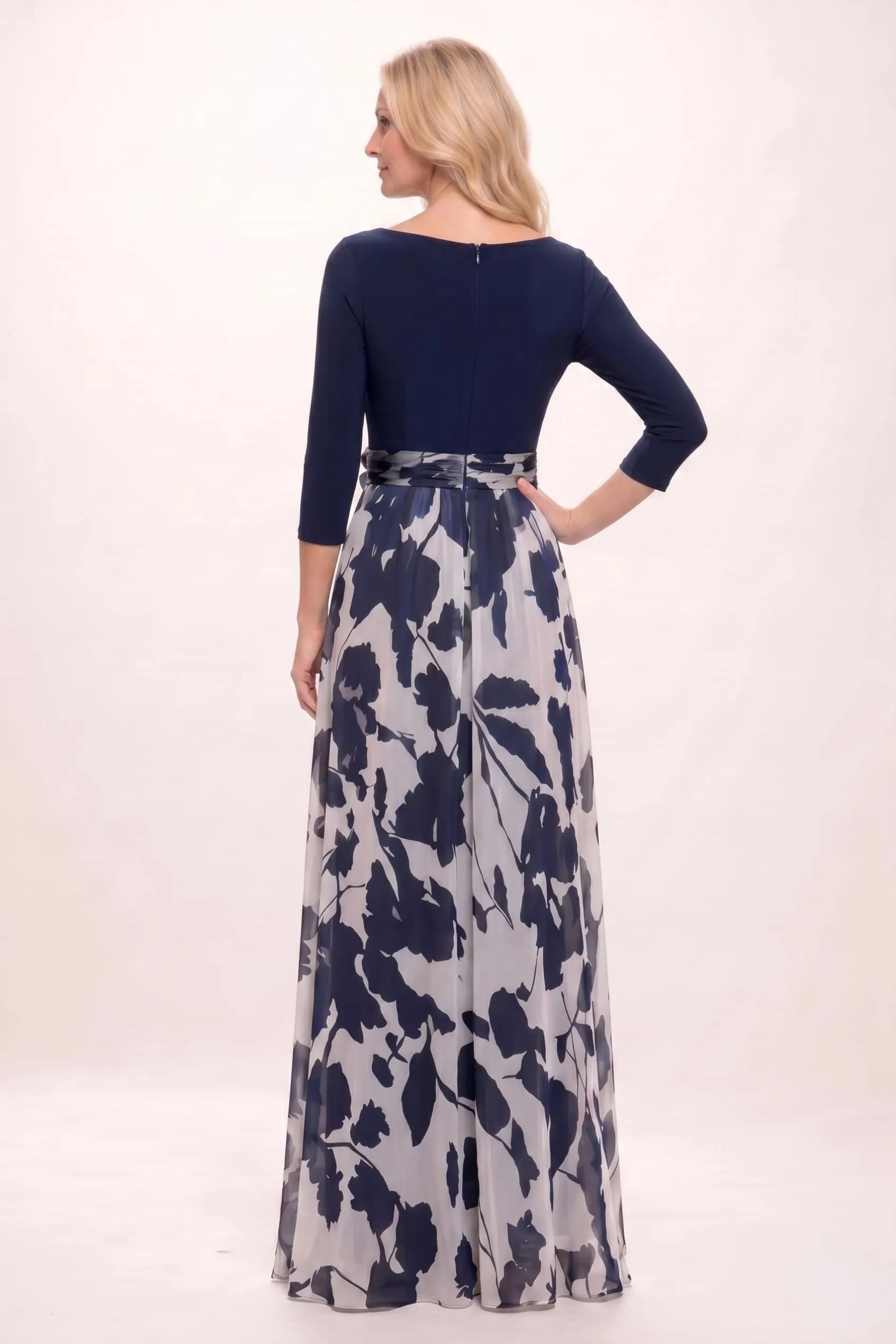 A-Line Maxi Stretch Satin Printed Chiffon Mother of the Bride Dress CM0441 sold by Cocomelody product image thumbnail 2