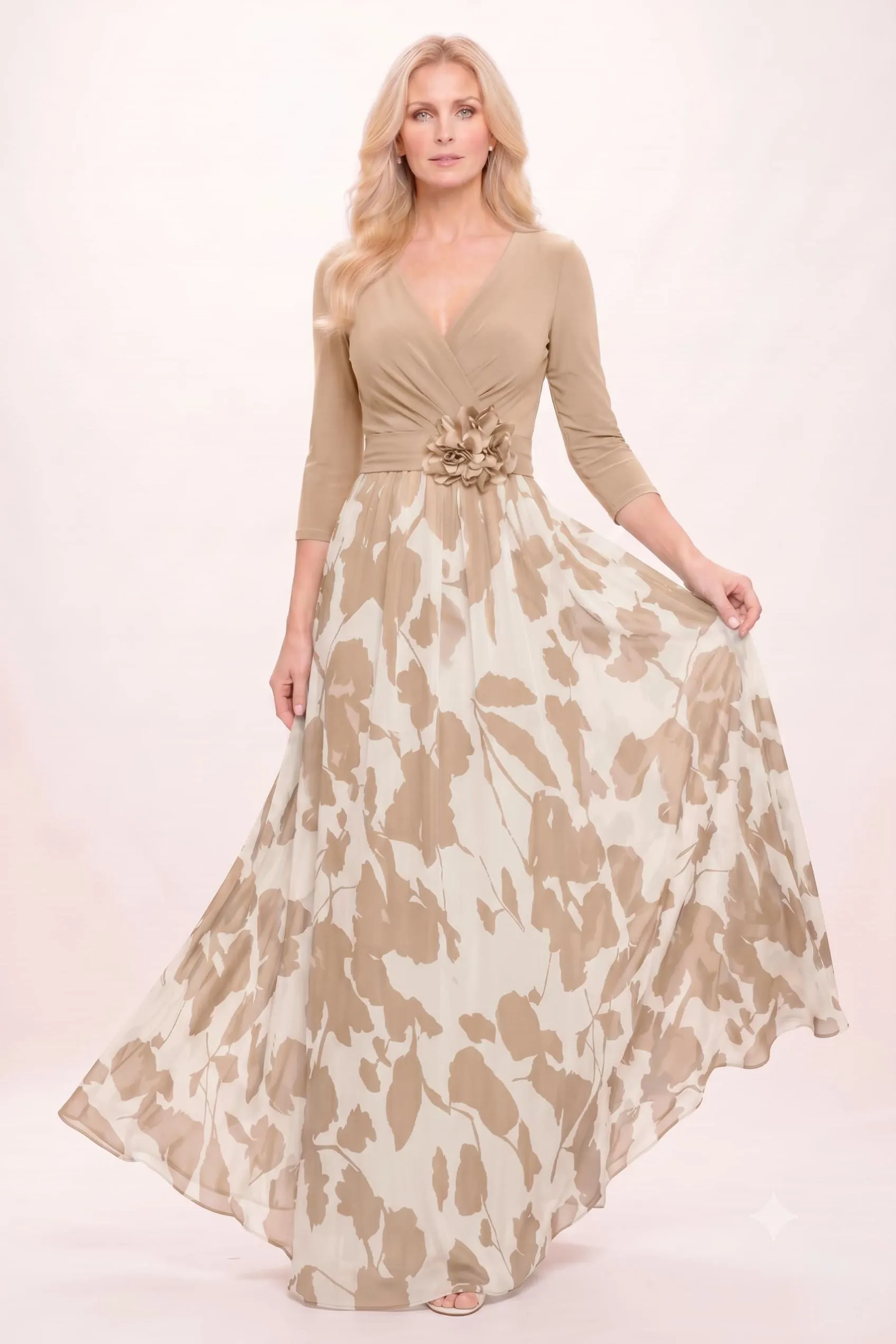 A-Line Maxi Stretch Satin Printed Chiffon Mother of the Bride Dress CM0441 sold by Cocomelody product image thumbnail 4