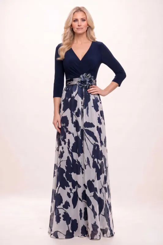 A-Line Maxi Stretch Satin Printed Chiffon Mother of the Bride Dress CM0441 made by Cocomelody