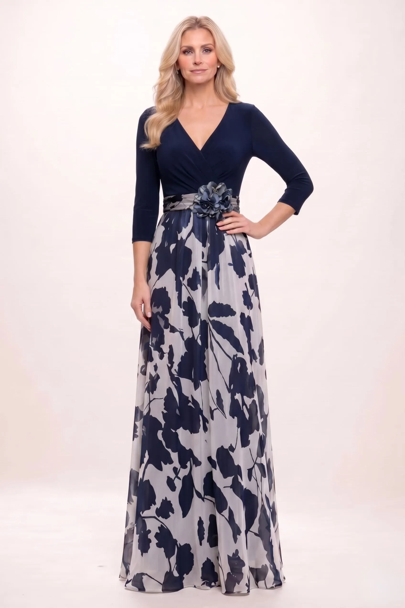 A-Line Maxi Stretch Satin Printed Chiffon Mother of the Bride Dress CM0441 sold by Cocomelody