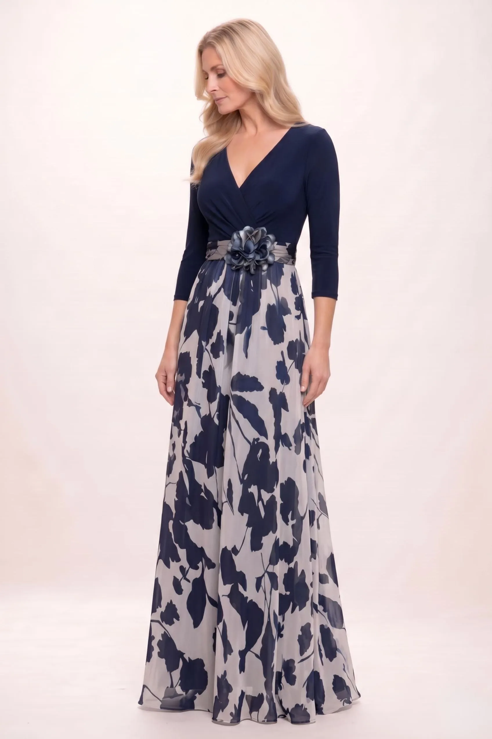 A-Line Maxi Stretch Satin Printed Chiffon Mother of the Bride Dress CM0441 sold by Cocomelody product image thumbnail 3