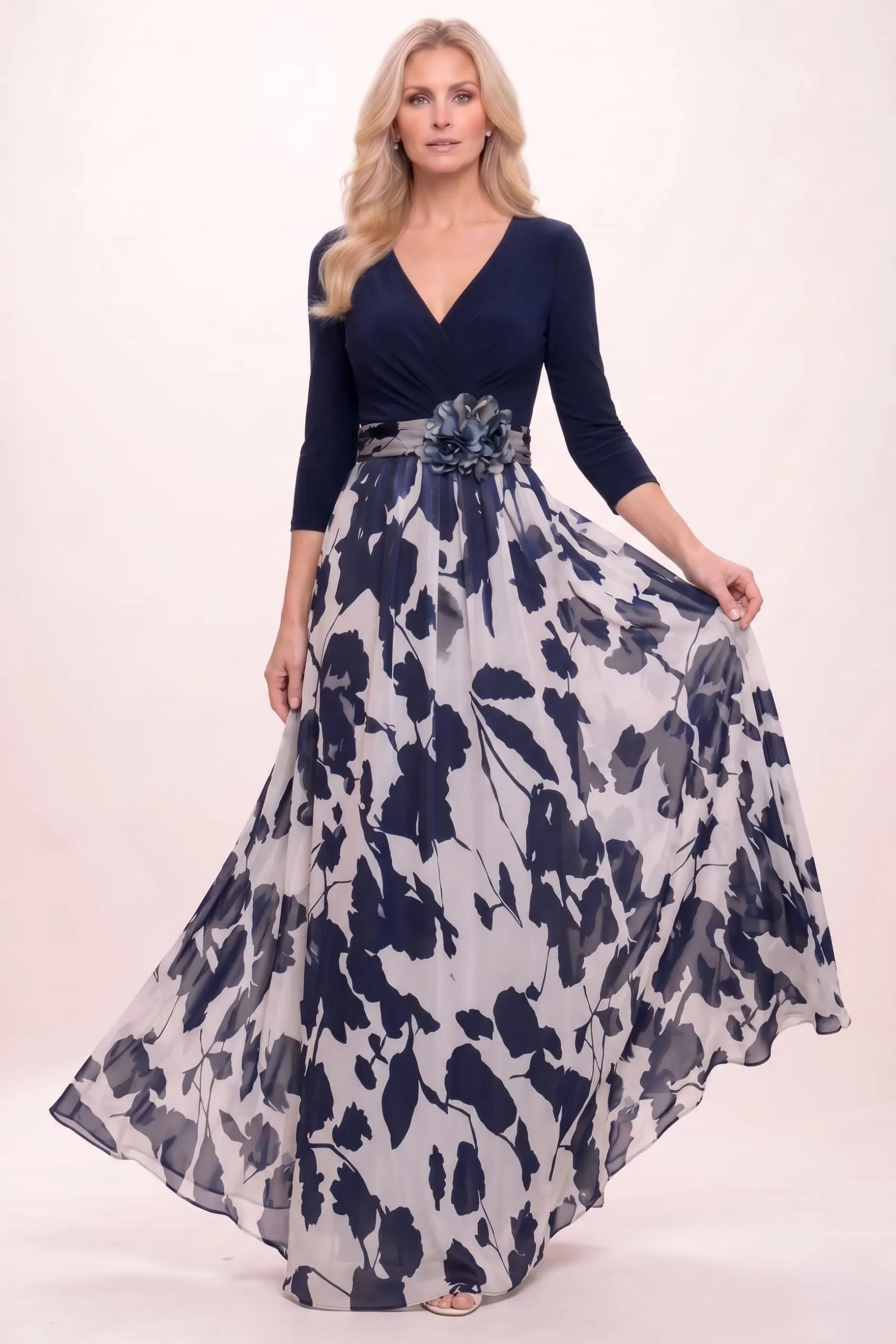 A-Line Maxi Stretch Satin Printed Chiffon Mother of the Bride Dress CM0441 sold by Cocomelody product image thumbnail 5
