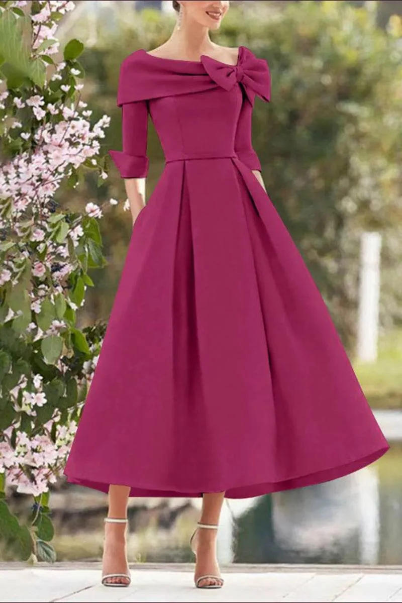A Line Cowl Neck 3/4 Sleeves Tea Length Elegant Mother Dresses CM0348CR sold by Cocomelody