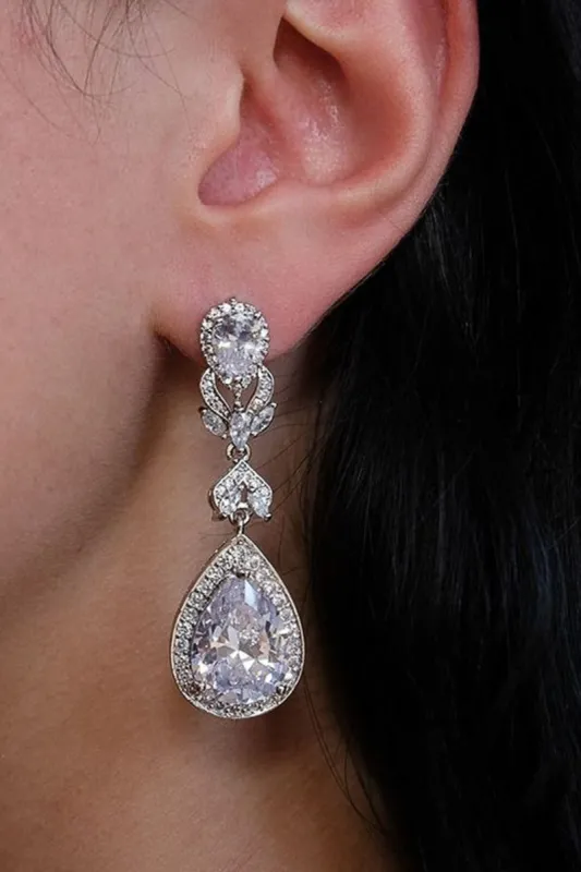 Luxury Long Drop Crystal Teardrop Cubic Zirconia Dangle Earrings 941077396222 made by Cocomelody