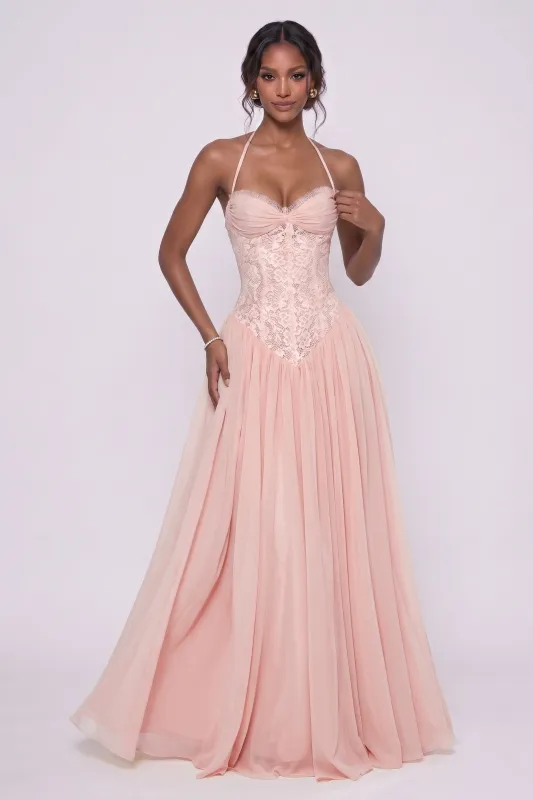 A-Line Floor-length Chiffon Lace Bridesmaid Dress CG0337BM made by Cocomelody