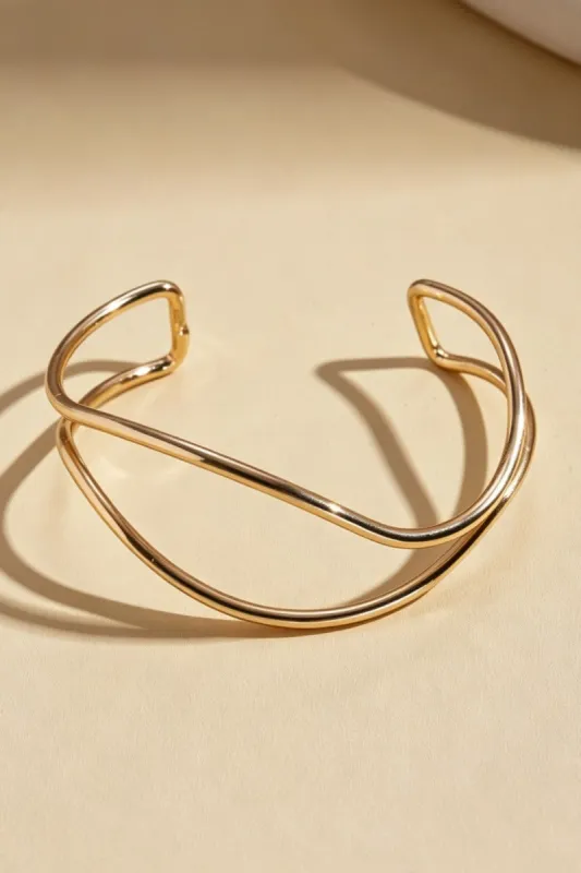 Minimalist Twisted Open Cuff Bracelet Gold Silver Two Tone Wrist Jewelry 1009948316291 made by Cocomelody