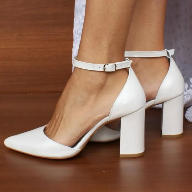 Pointed Toe Ankle Strap Block Heel Elegant Formal Heels Shoes 708839600726 made by Cocomelody