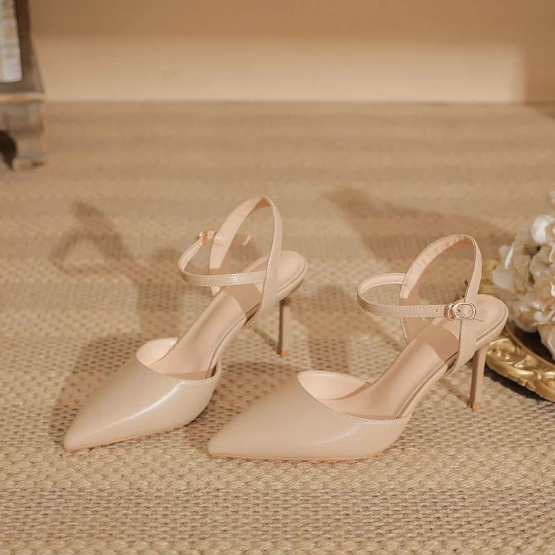 Elegant Pointed Toe Slingback Heels with Delicate Ankle Strap Shoes 771508437933 made by Cocomelody