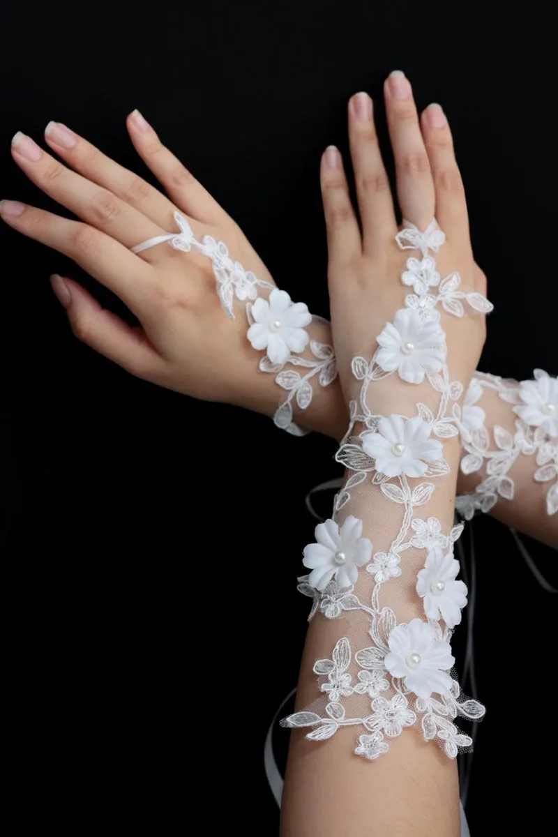 Floral Lace Fingerless Pearl Wedding Gloves 1070895243014 sold by Cocomelody product image thumbnail 5