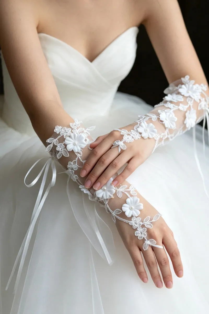 Floral Lace Fingerless Pearl Wedding Gloves 1070895243014 sold by Cocomelody product image thumbnail 4