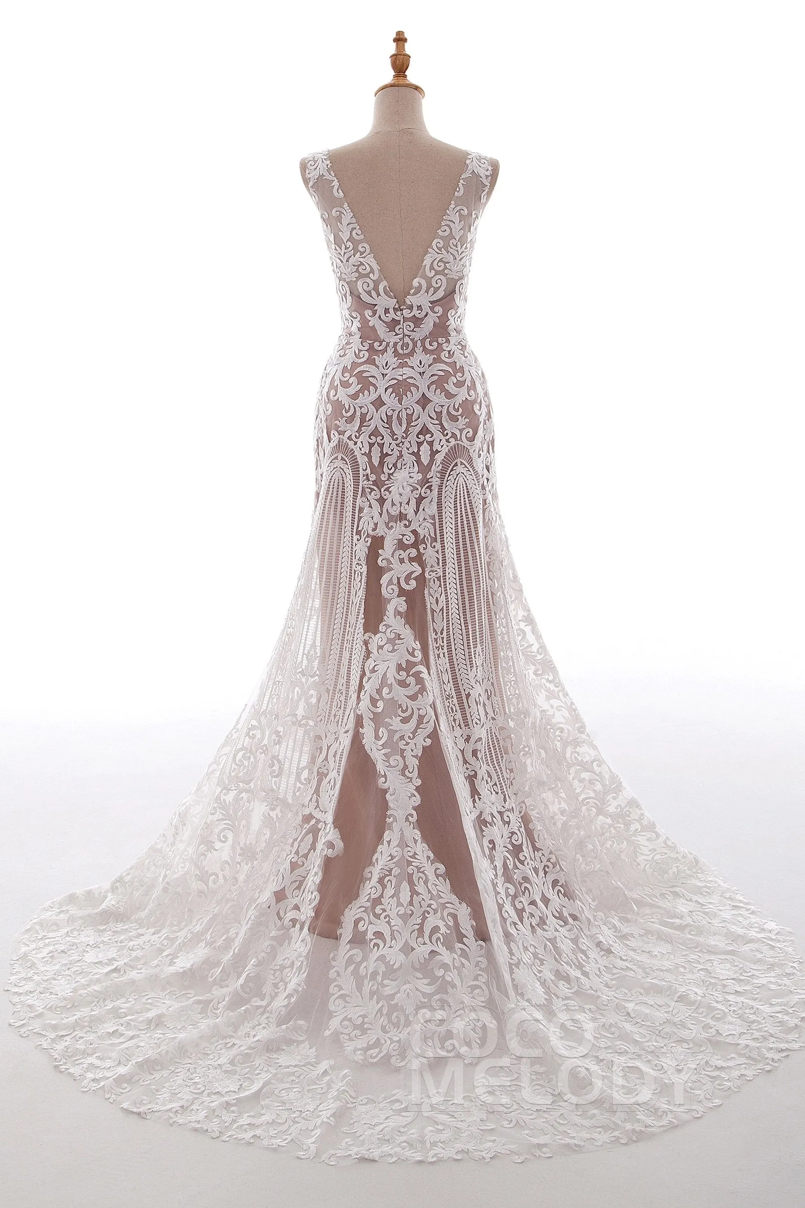 Fit-and-Flare Court Train Tulle Lace Wedding Dress LD4722 sold by Cocomelody product image thumbnail 2