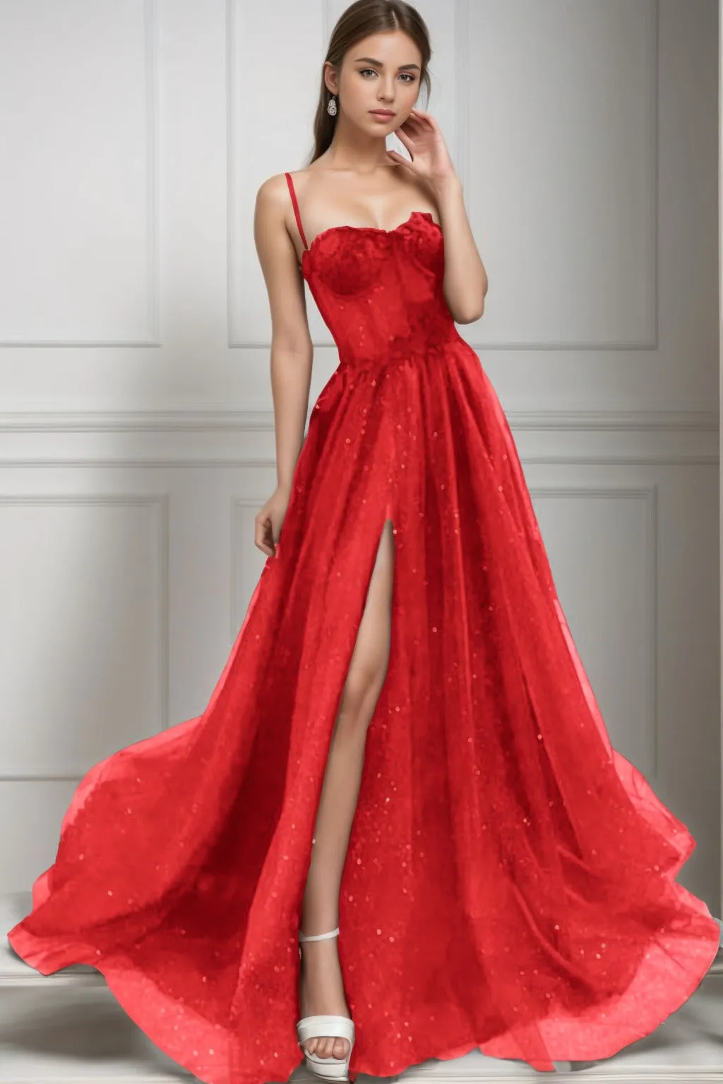 A-Line Sweep-Brush Train Tulle Prom Dress CS0439 sold by Cocomelody product image thumbnail 4