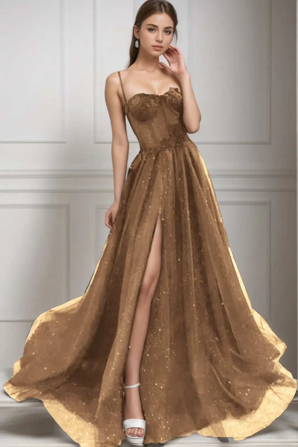 A-Line Sweep-Brush Train Tulle Prom Dress CS0439 sold by Cocomelody product image thumbnail 2